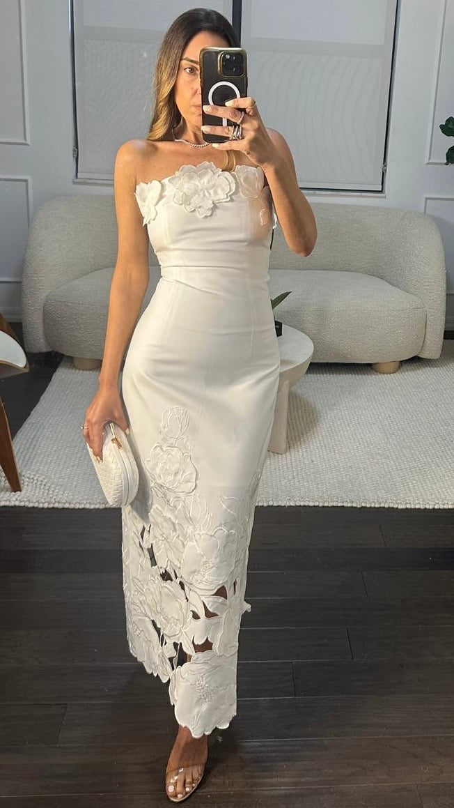 WHITE PETAL MIDI DRESS
