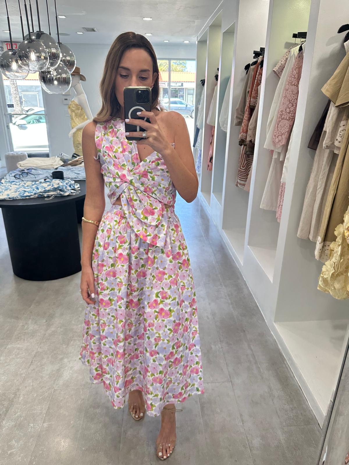 FLORAL TIED MIDI