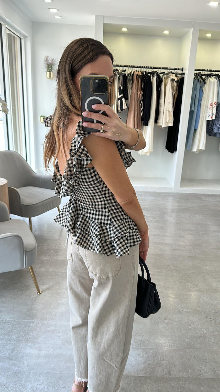 GINGHAM PEPlUM TOP
