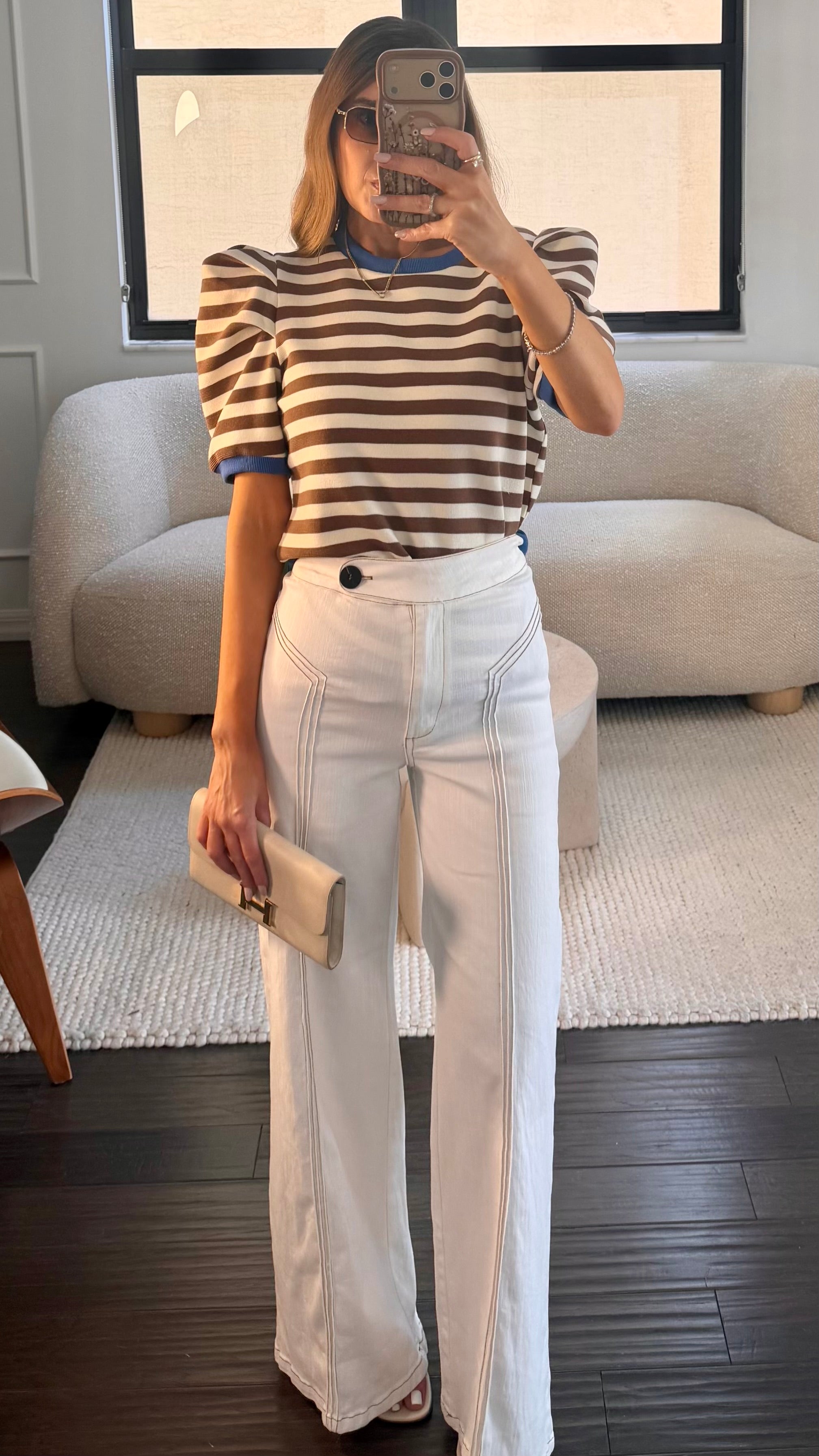 IVORY CONTRAST STITCH DENIM