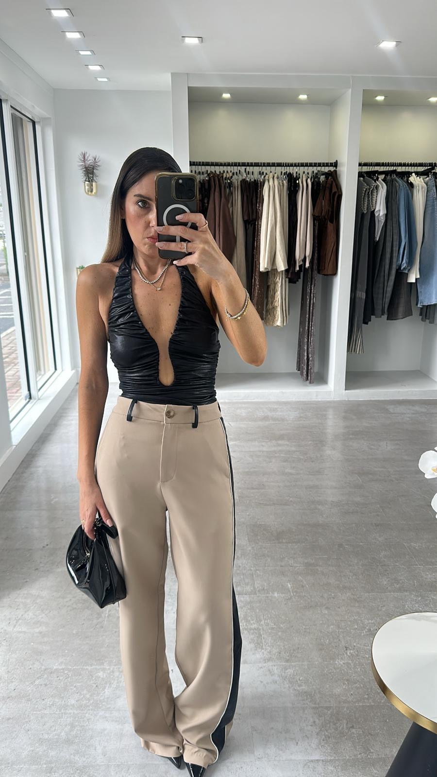 BLACK RUCHED HALTER