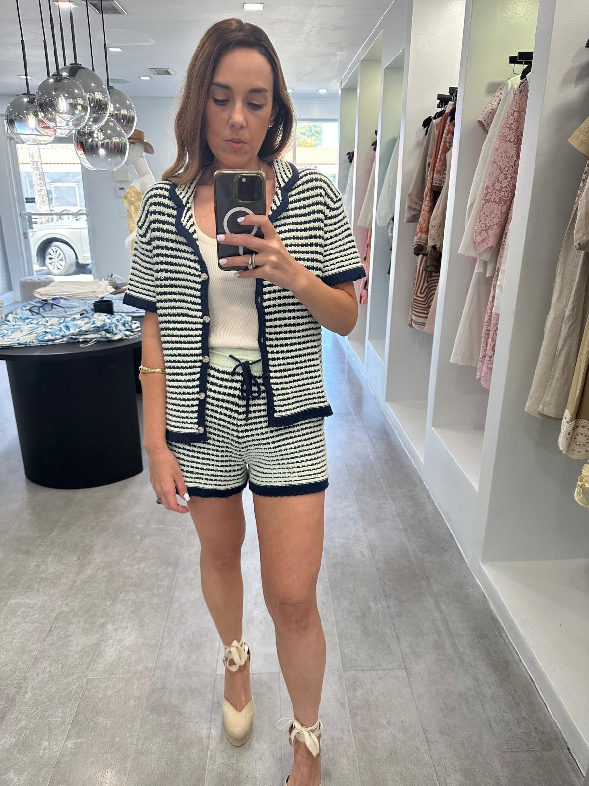 NAVY STRIPES SHORTS SET