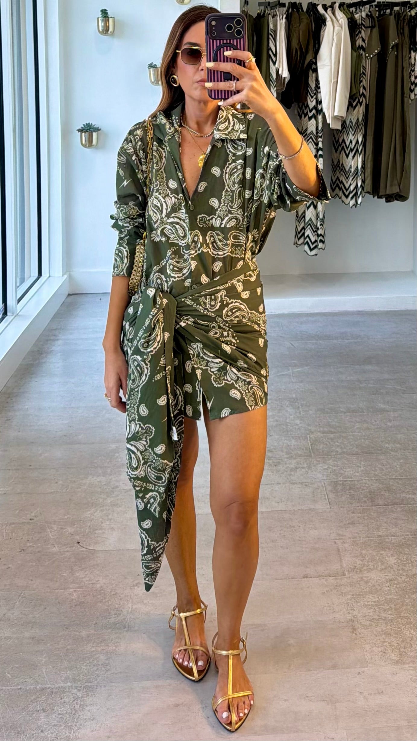 SAGE TIED SHIRT DRESS