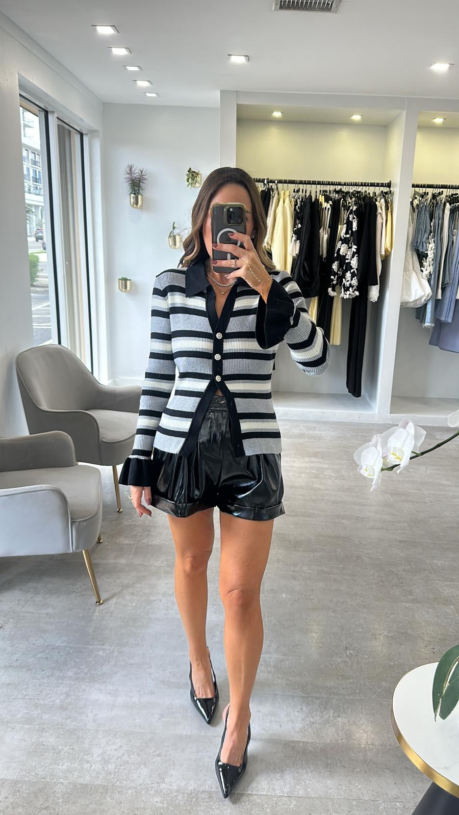 BLACK STRIPE KNIT POLO