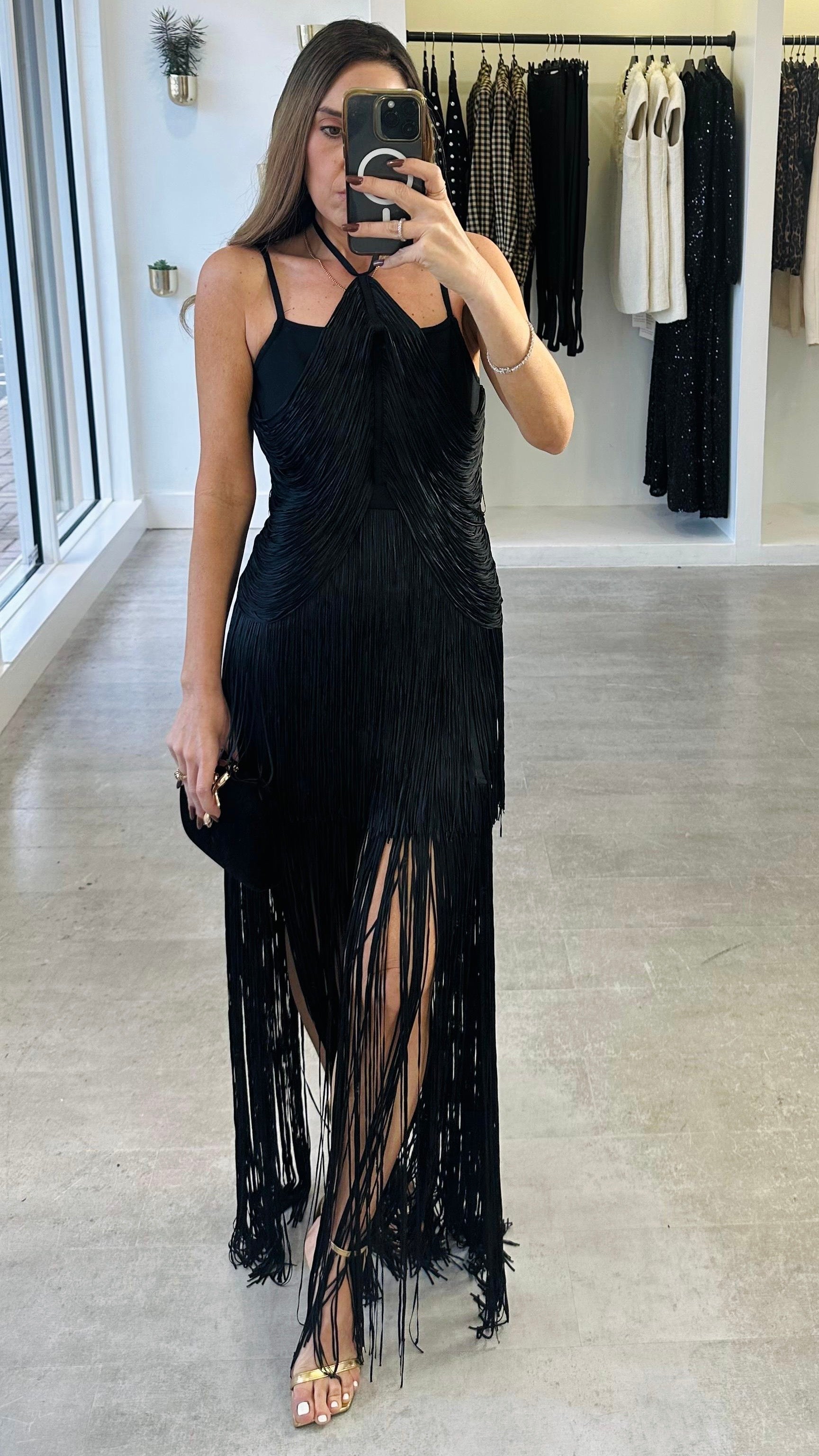 NOIR FRINGE GOWN