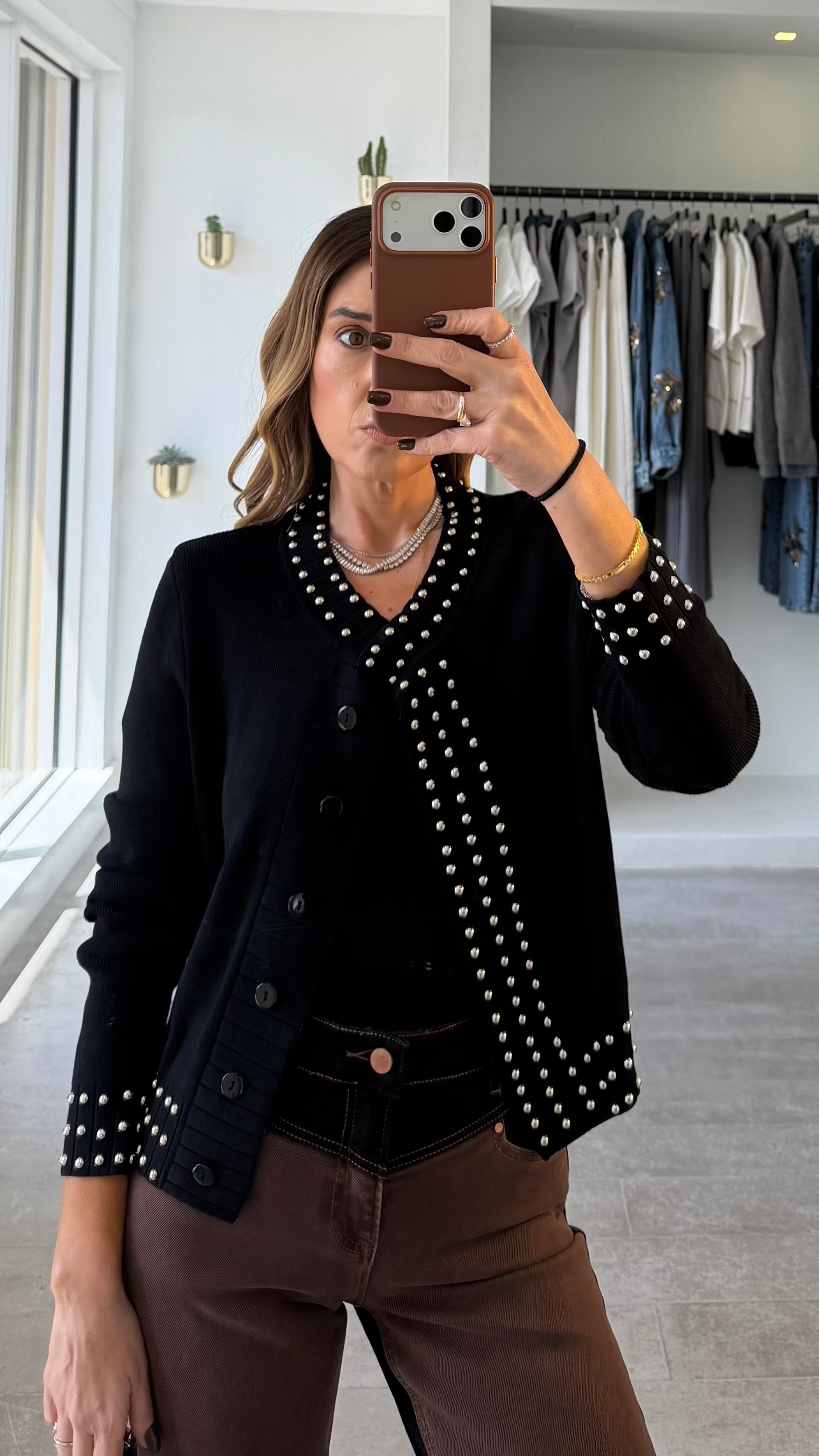BLACK STUDDED CARDI