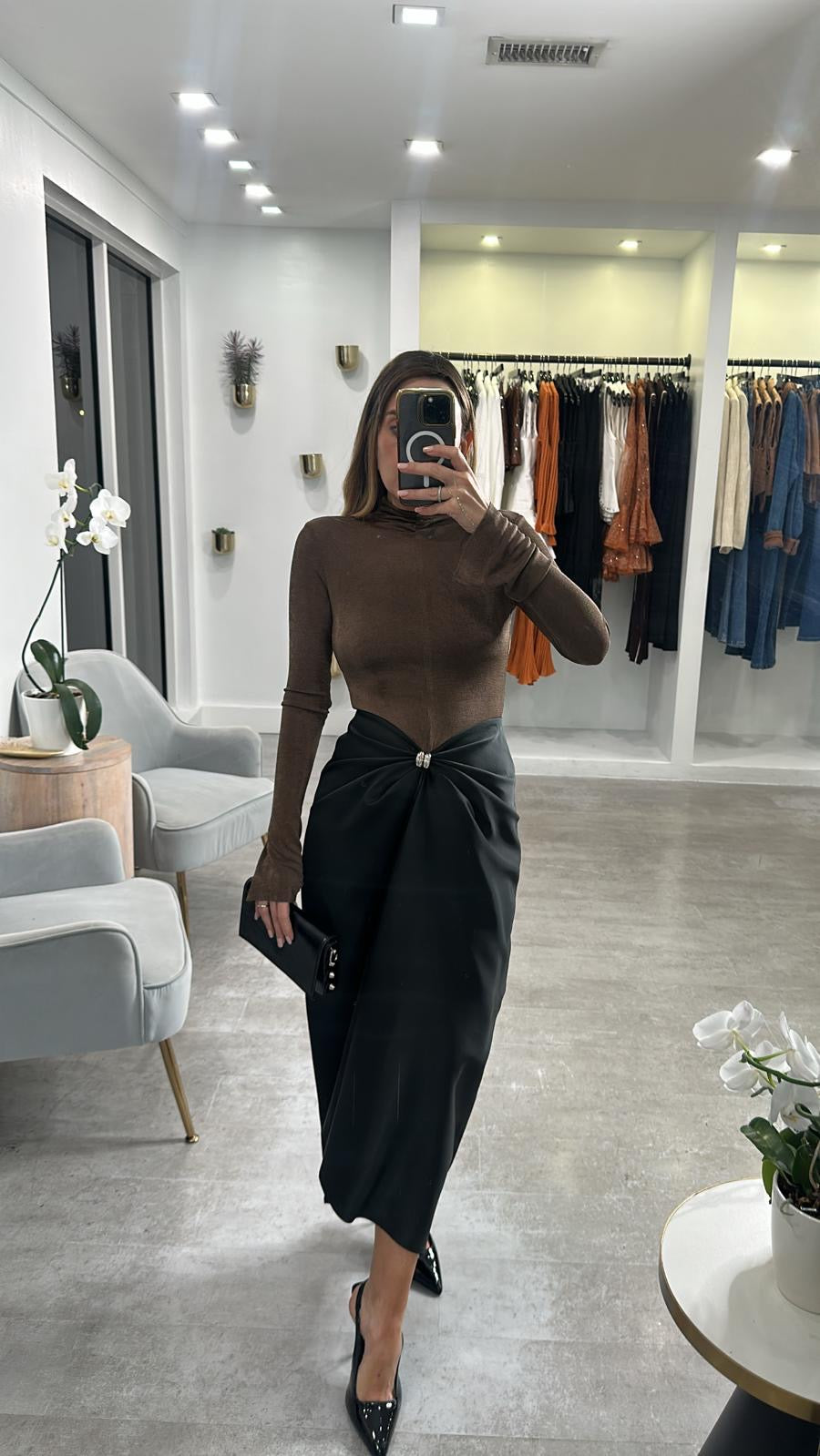 BROWN DRAPE MIDI