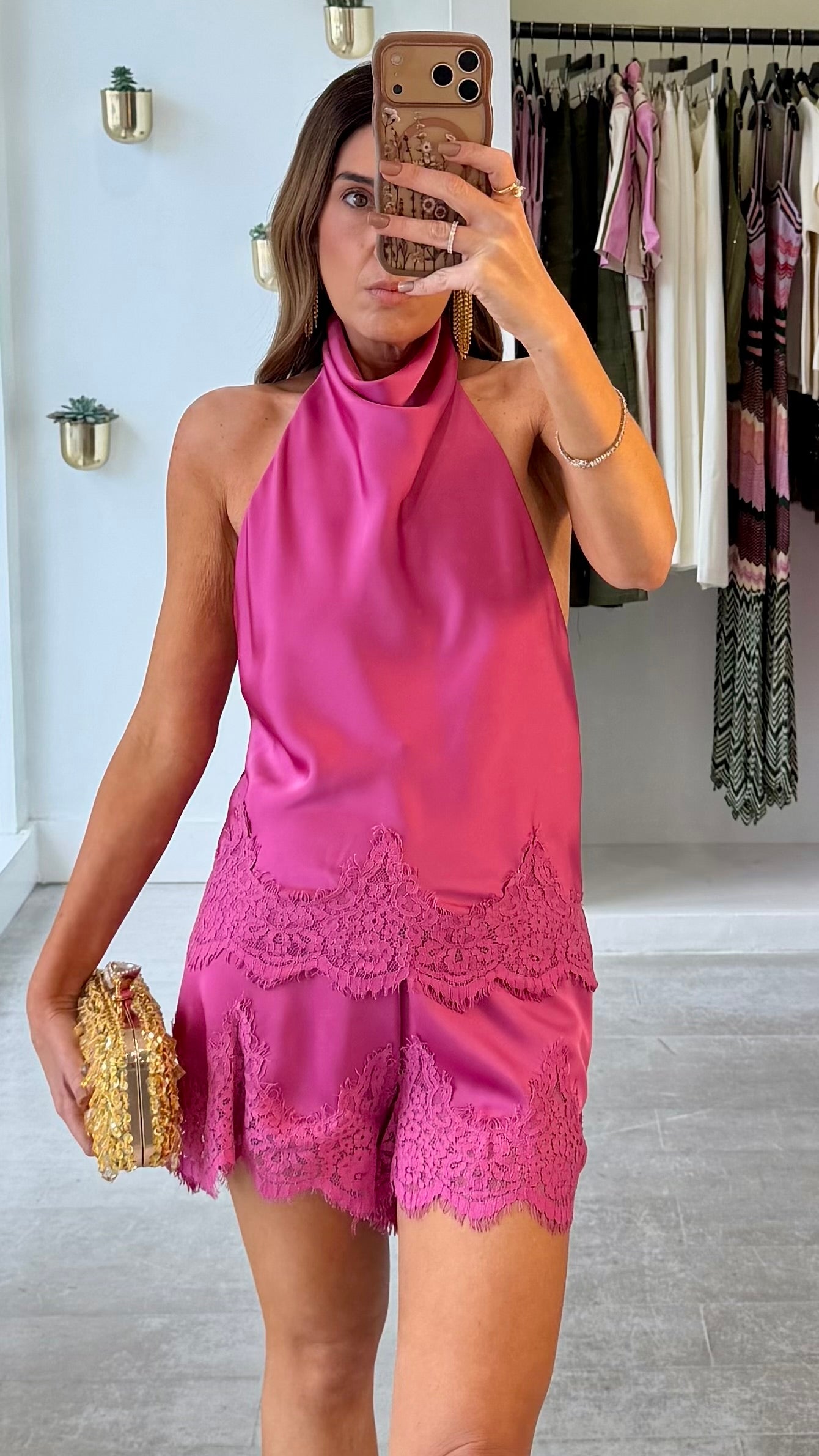 PINK LACE SHORT SET