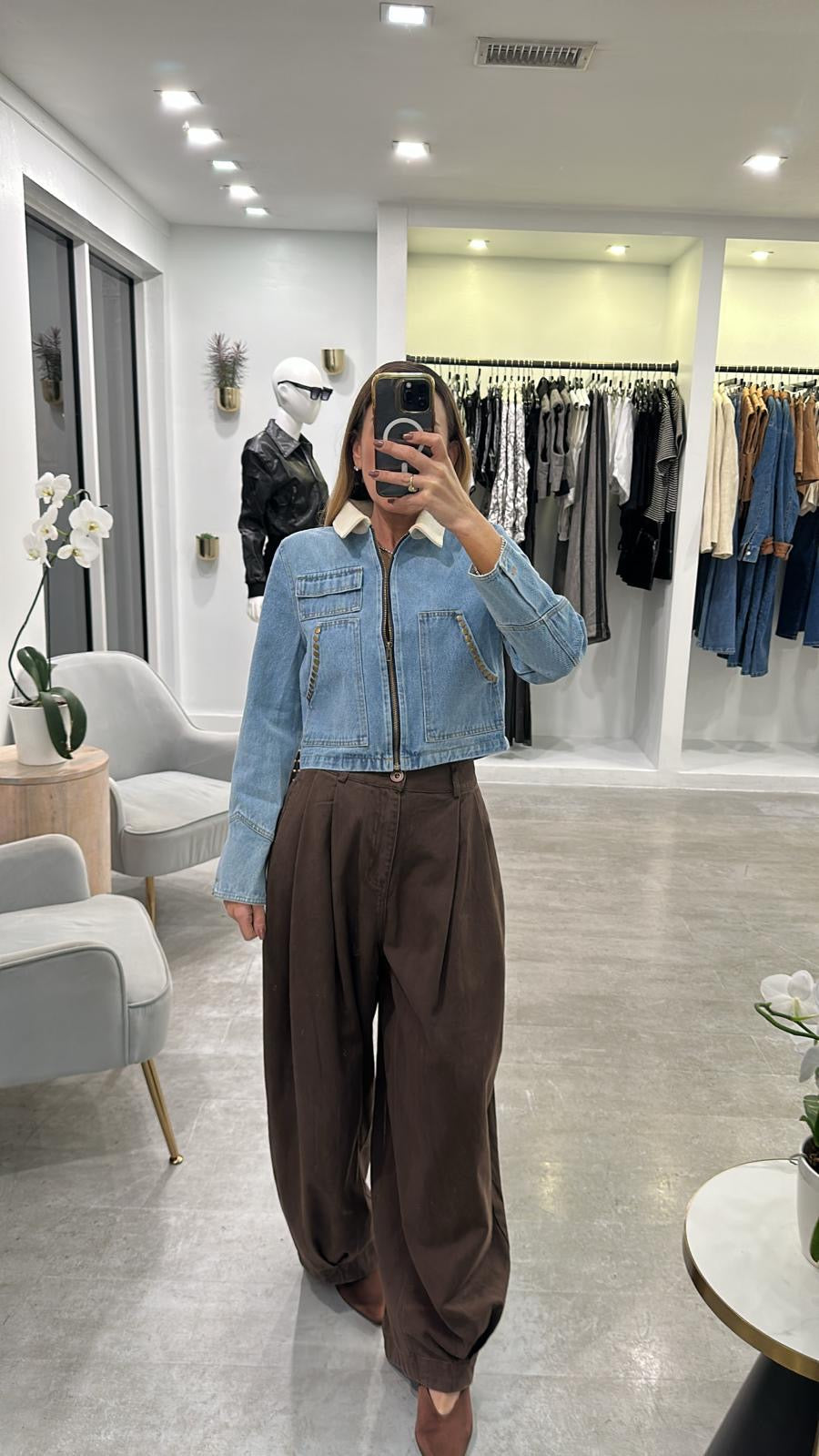 DENIM COLLAR ZIP JACKET