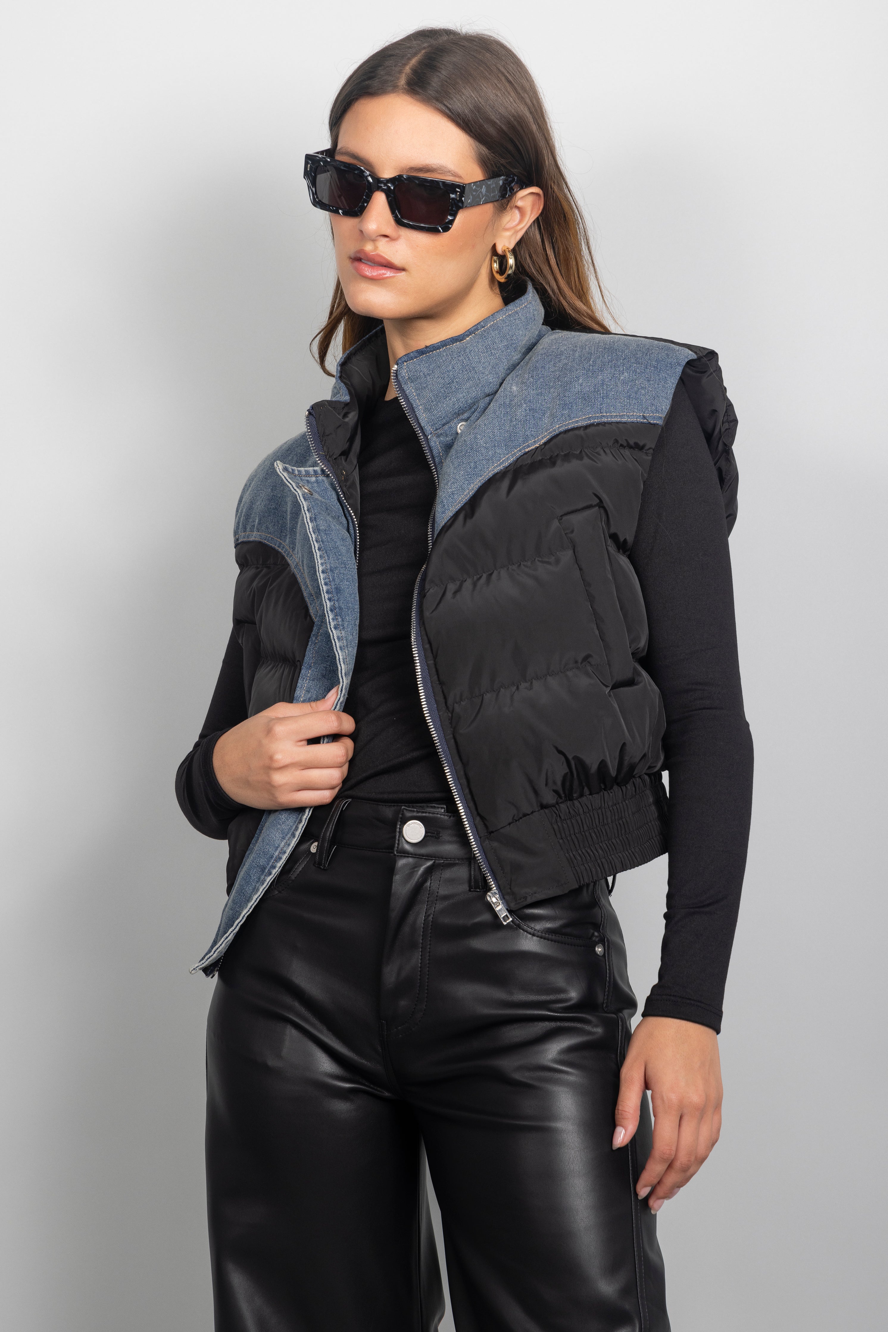 BLACK DENIM PUFFER VEST