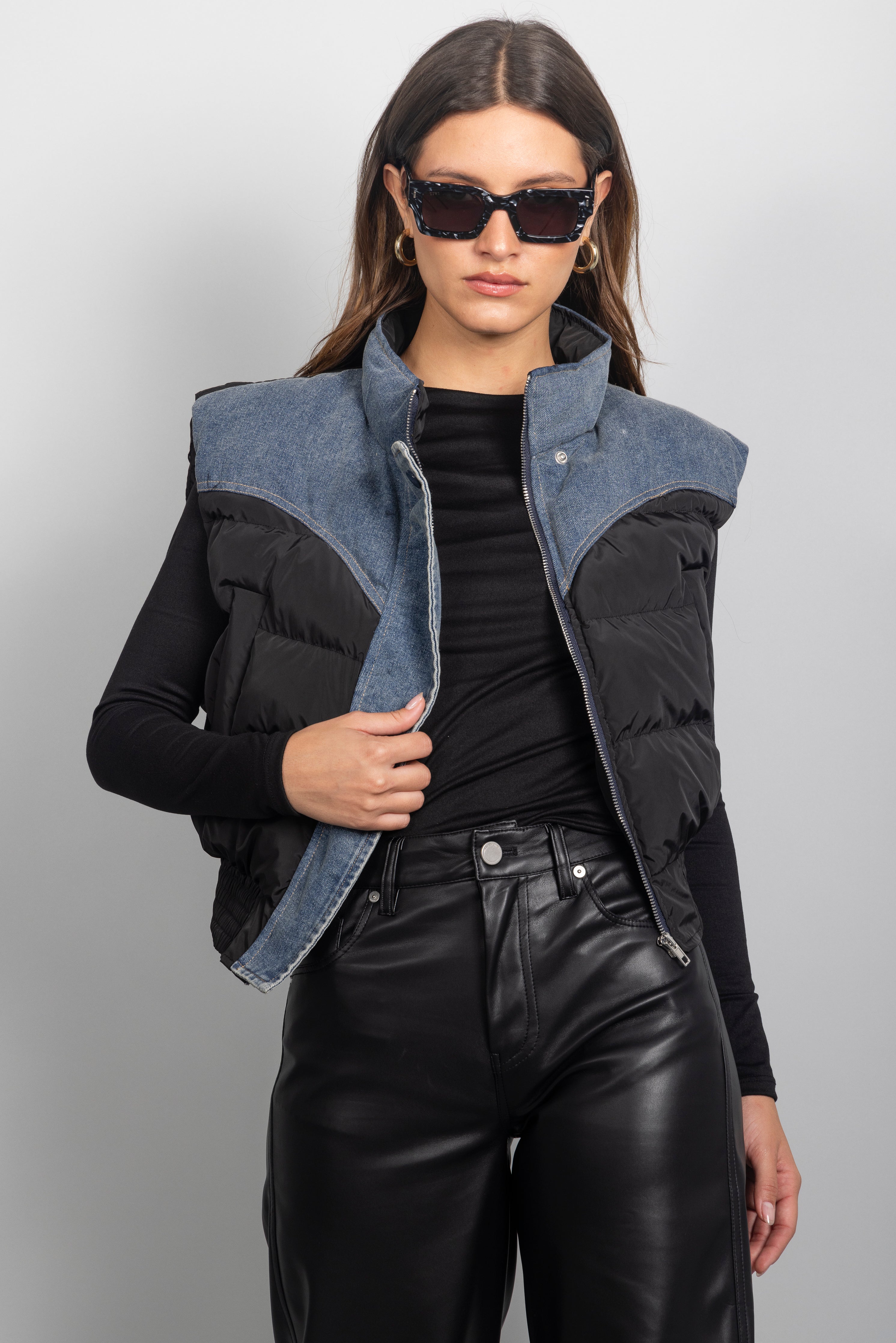 BLACK DENIM PUFFER VEST