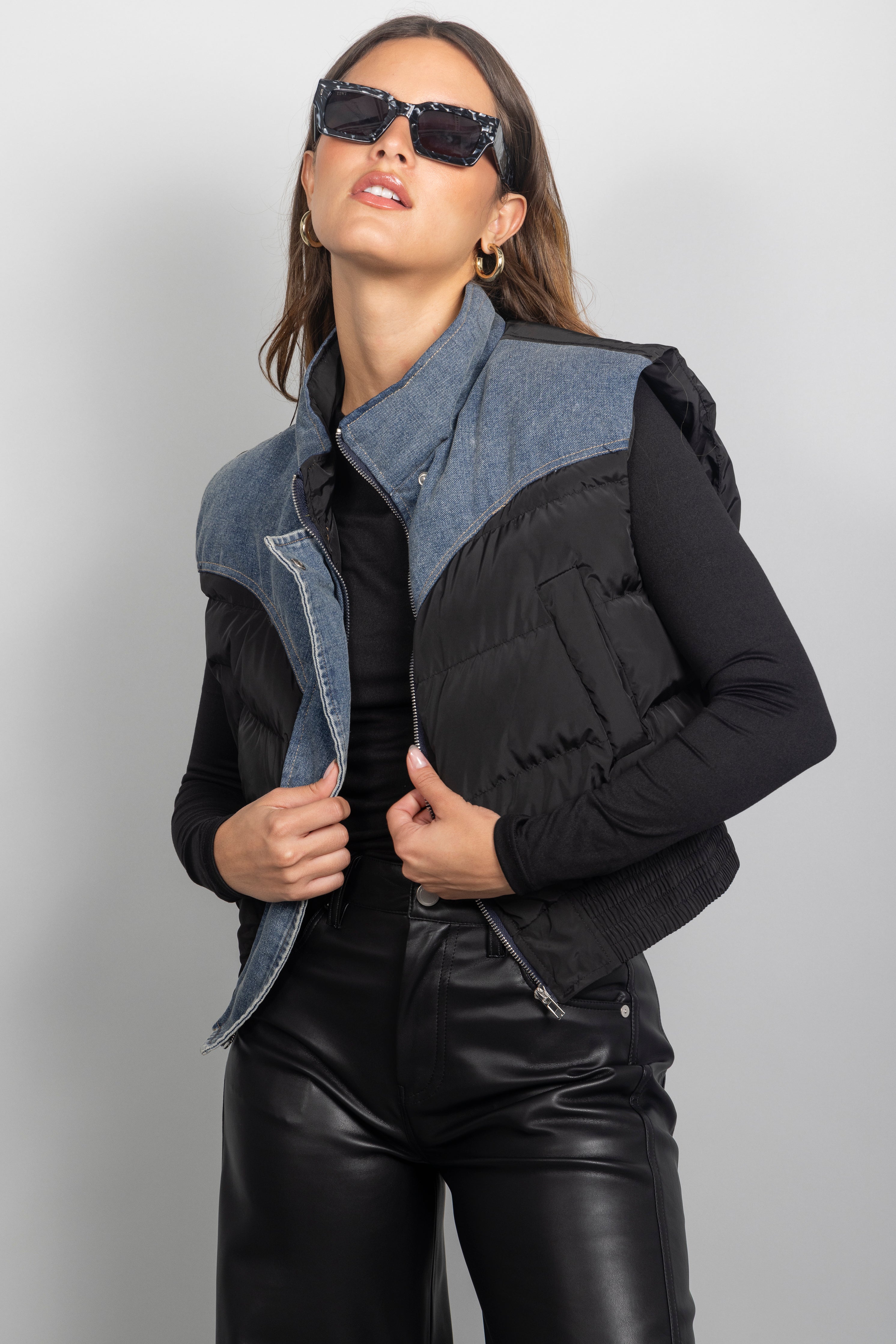 BLACK DENIM PUFFER VEST