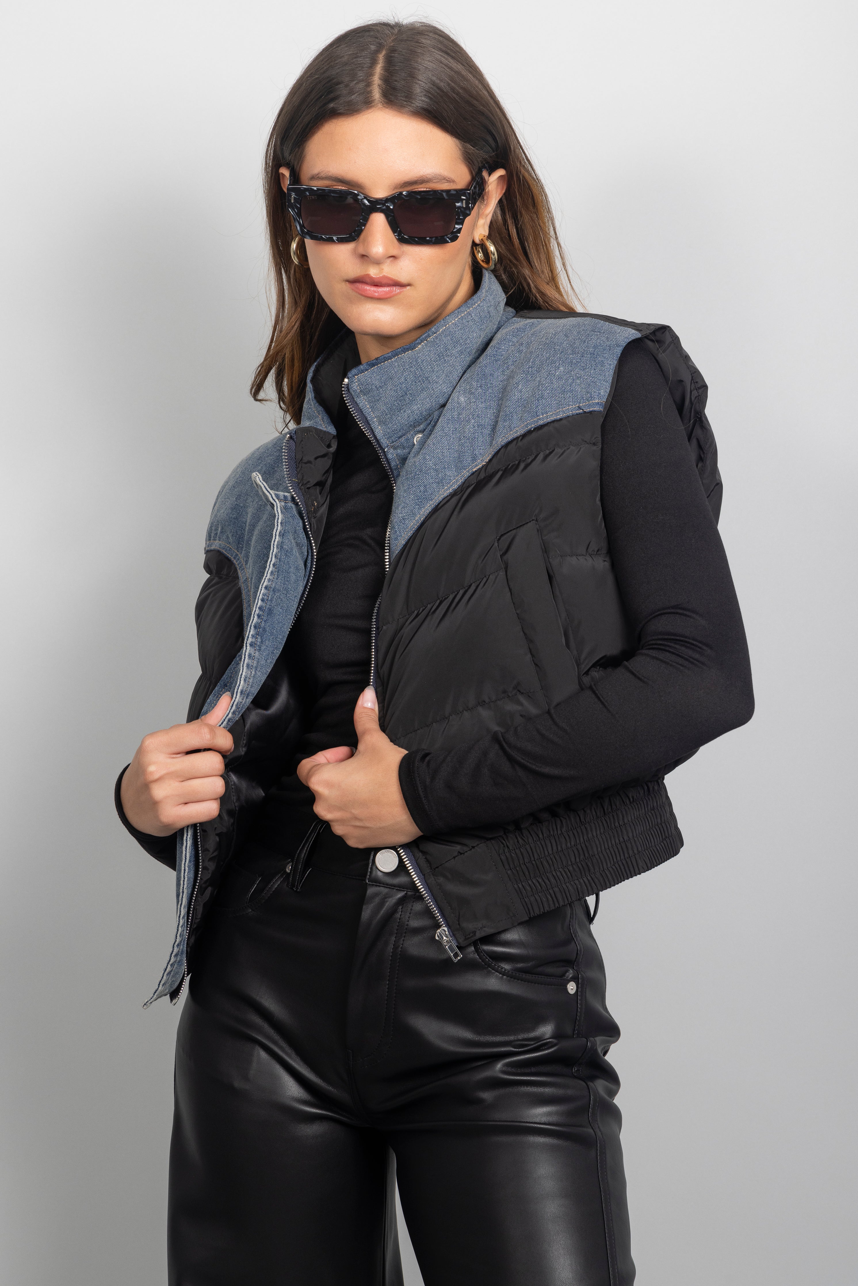 BLACK DENIM PUFFER VEST