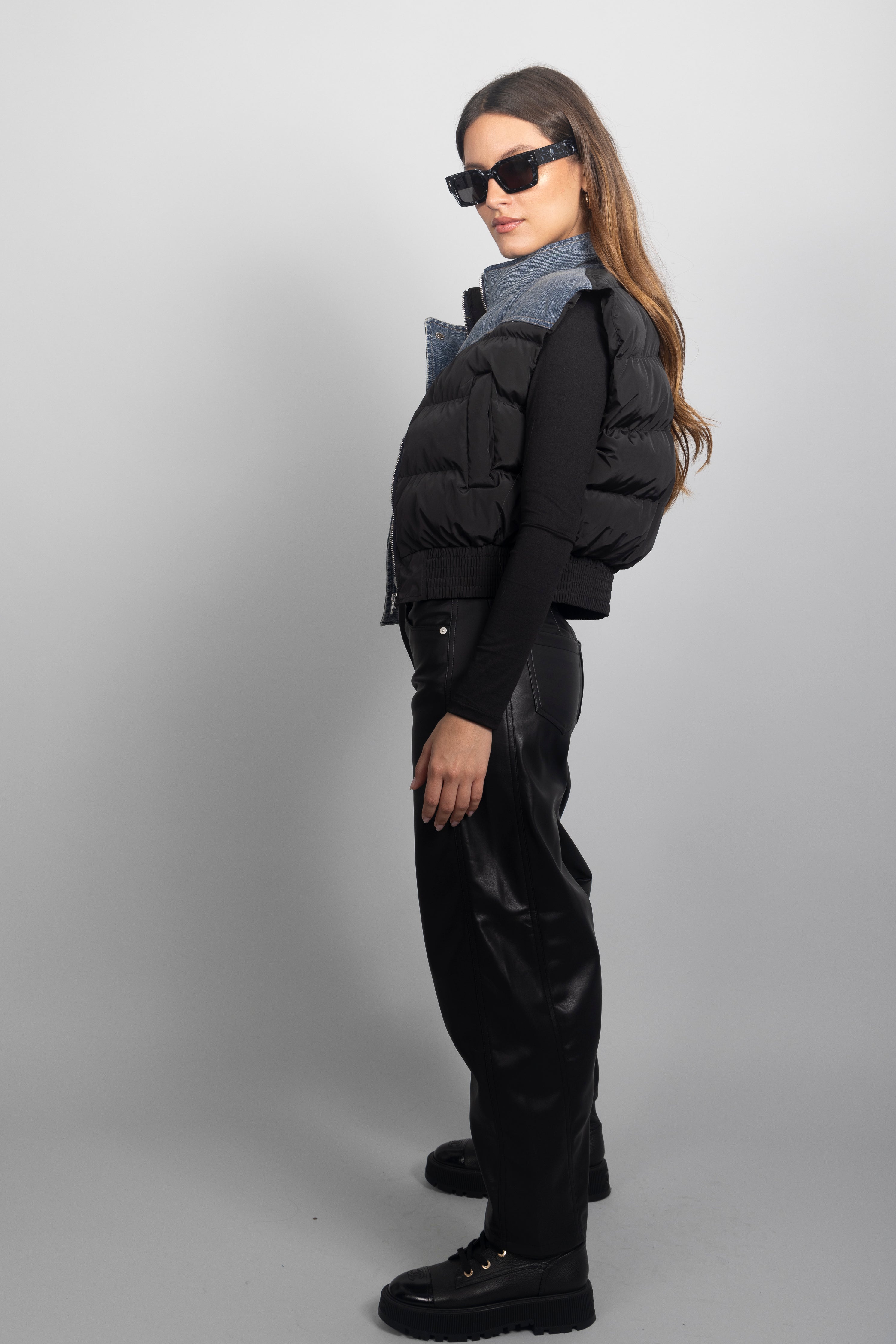 BLACK DENIM PUFFER VEST