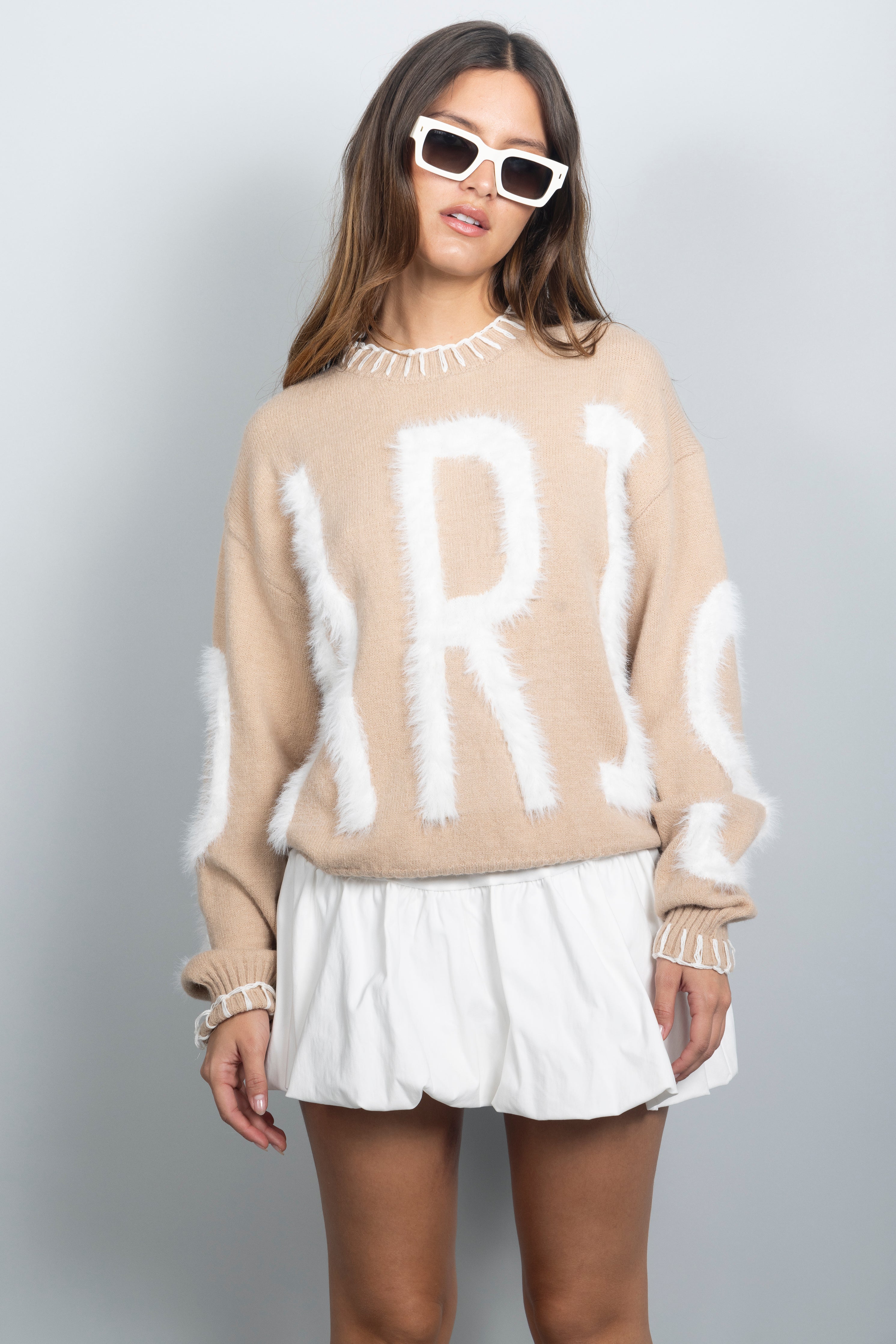 CAMEL PARIS FURRY SWEATER