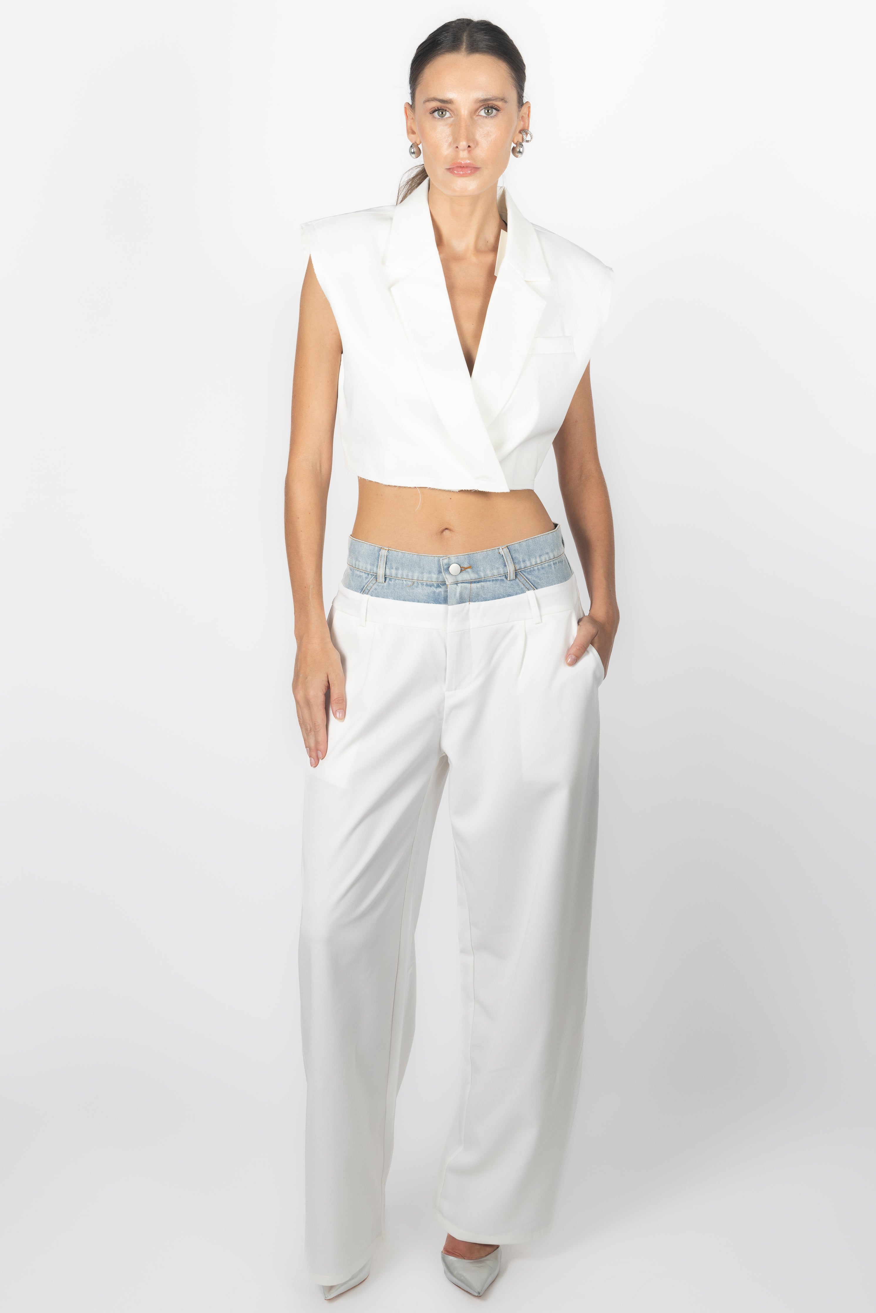 WHITE DENIM CONTRAST PANT