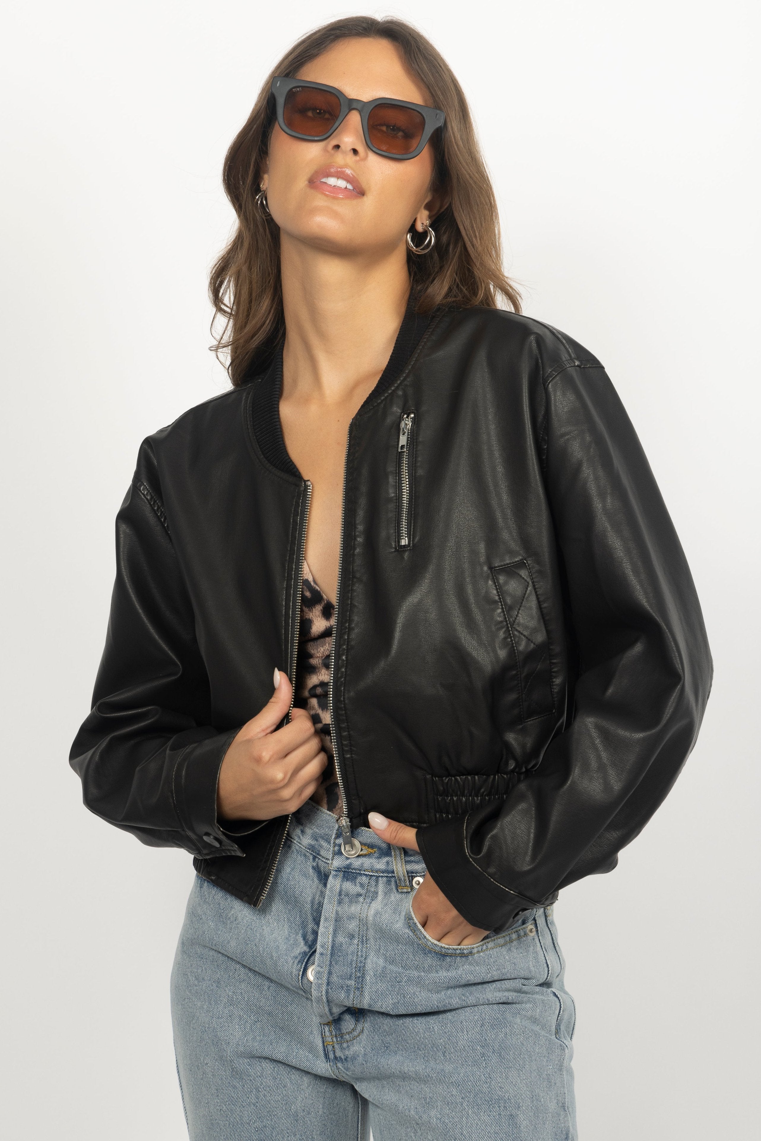 FAUX LEATHER BOMBER JACKET