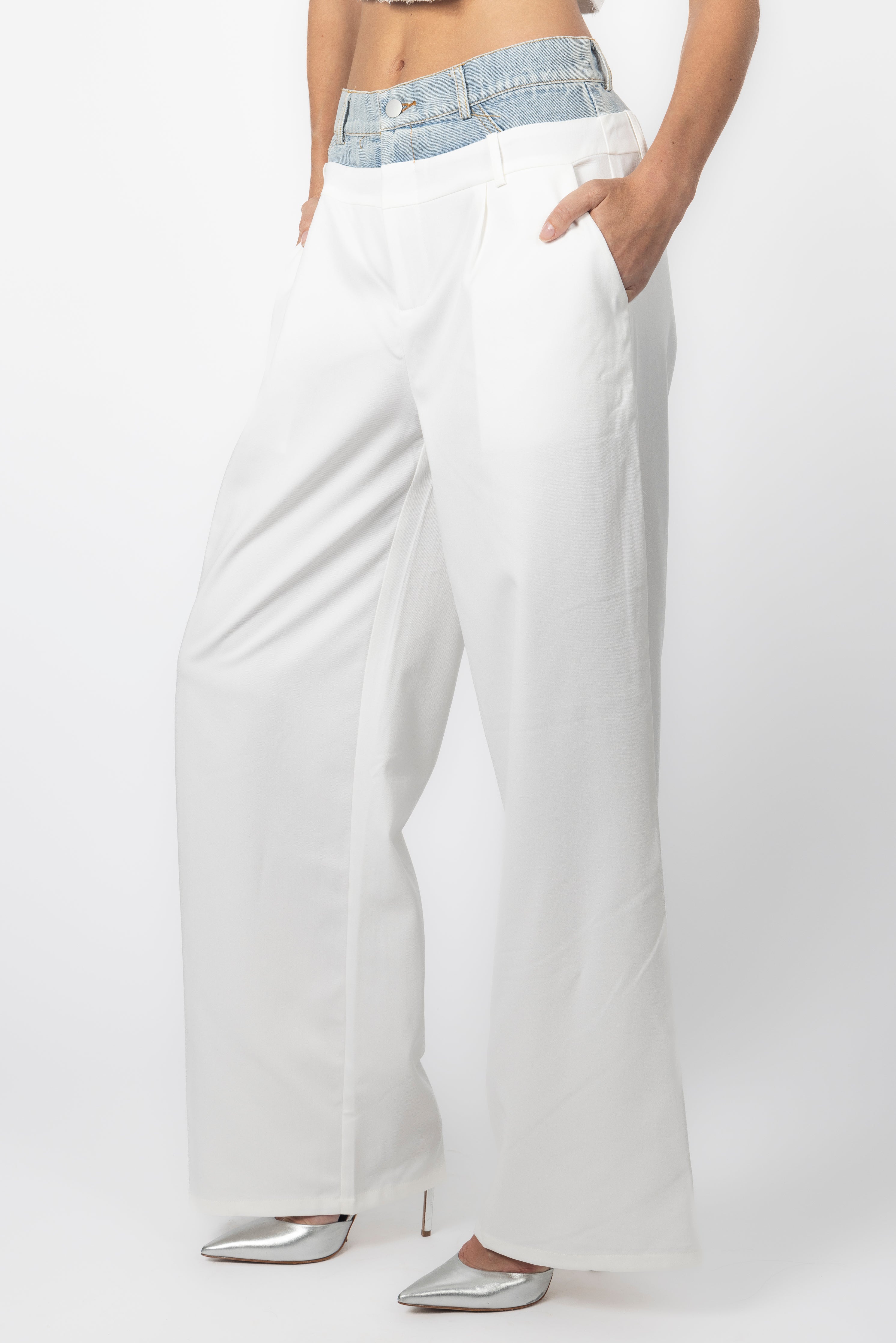 WHITE DENIM CONTRAST PANT