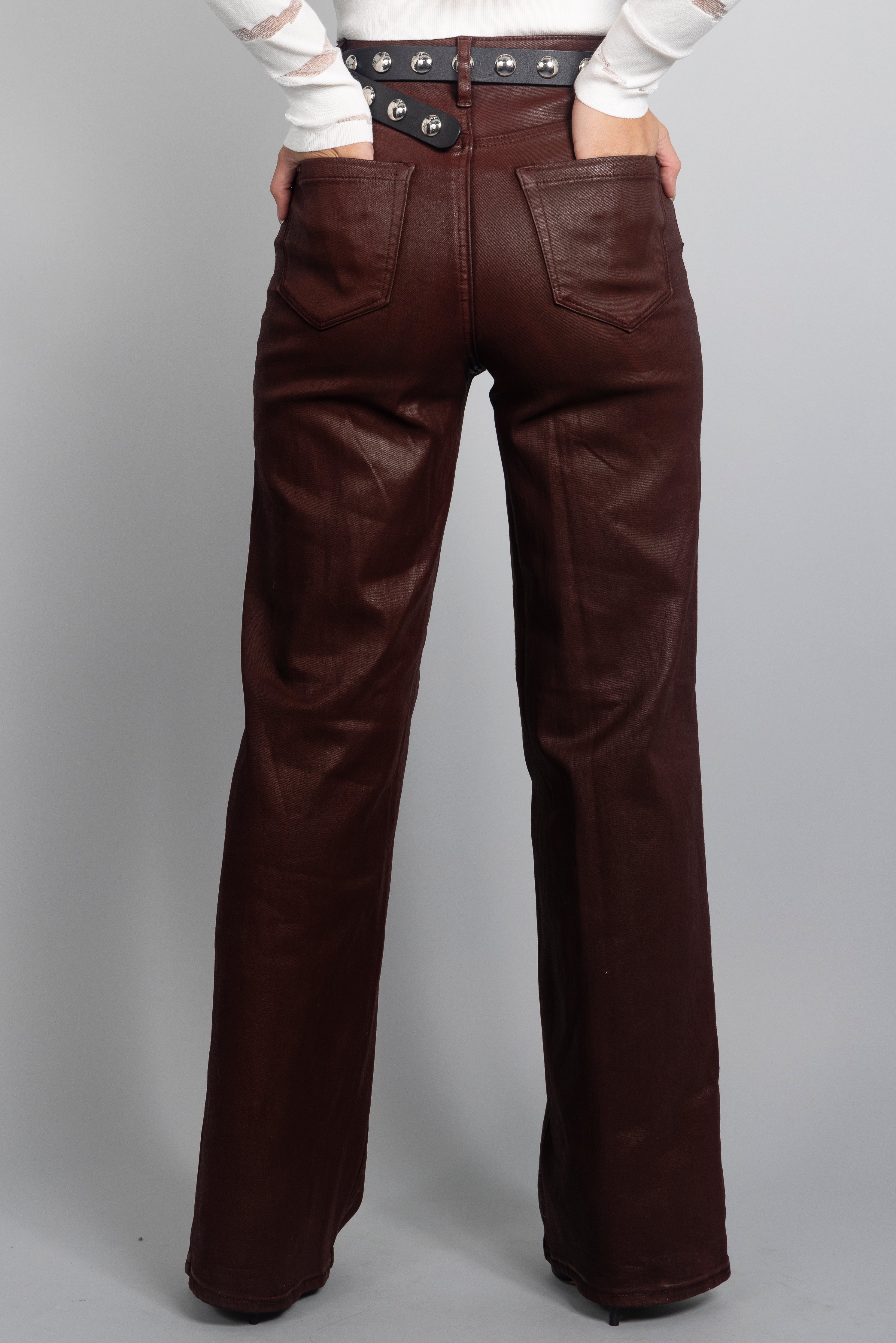 OXBLOOD COATED DENIM