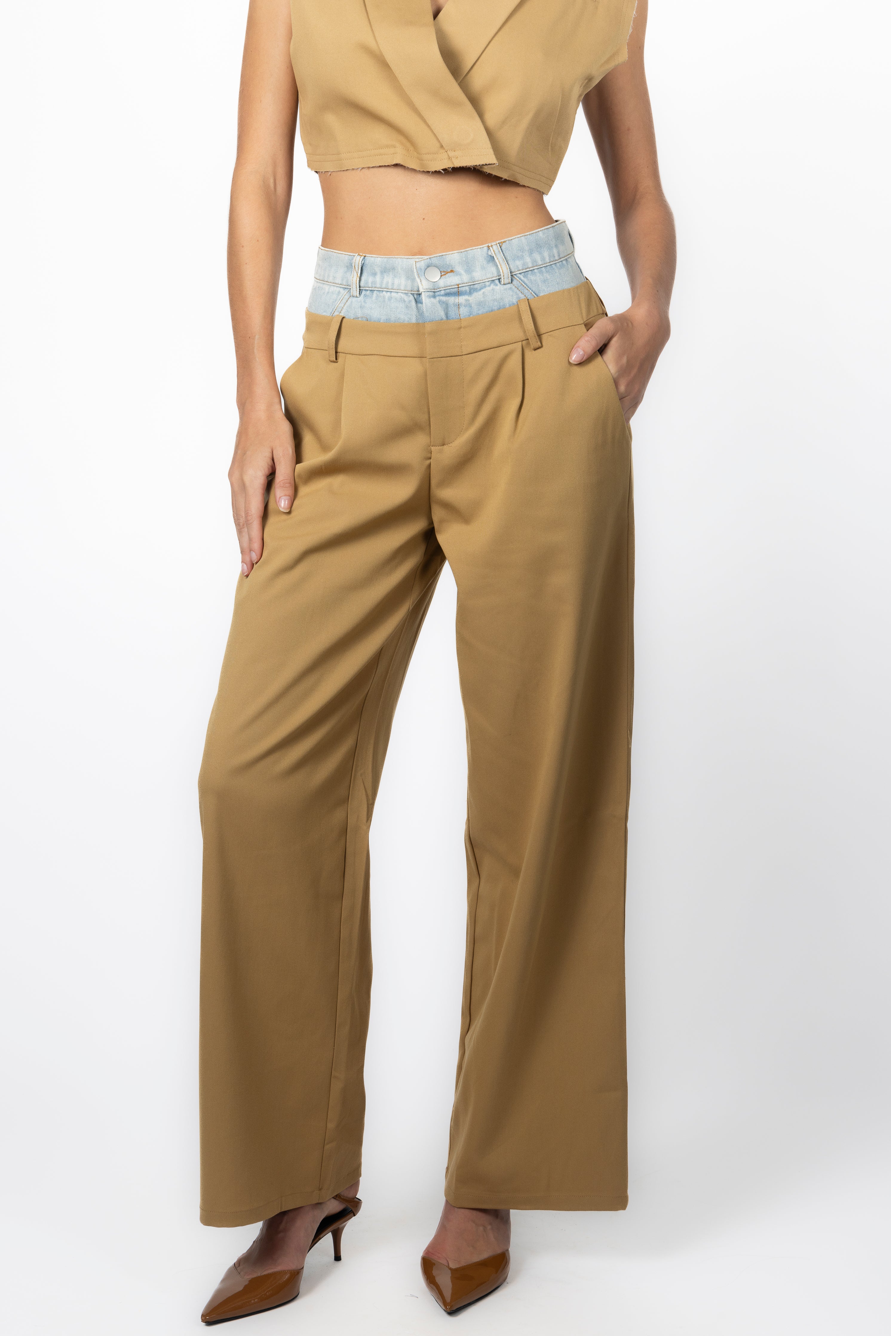 CAMEL DENIM CONTRAST PANT