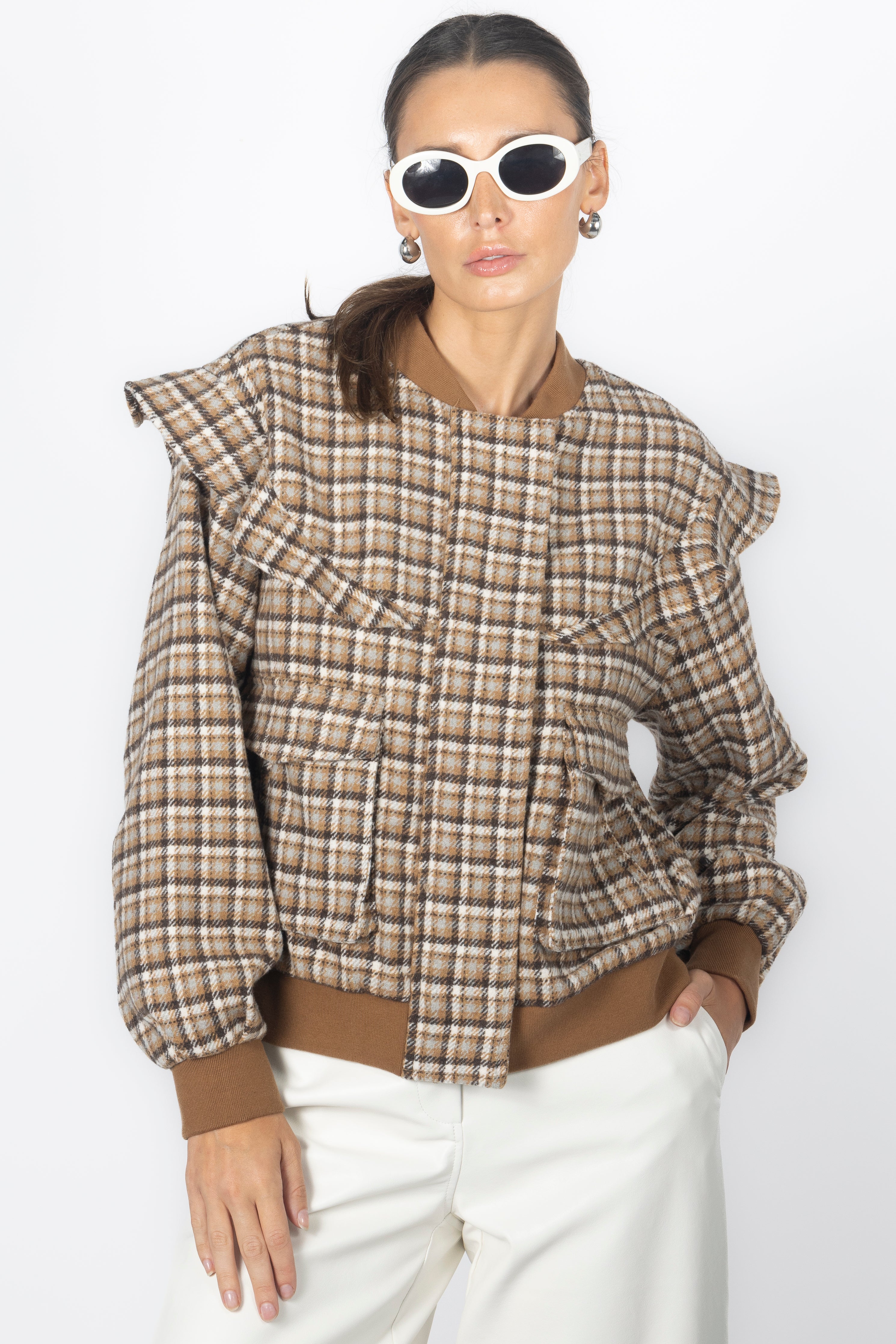 PLAID RUFFLE JACKET