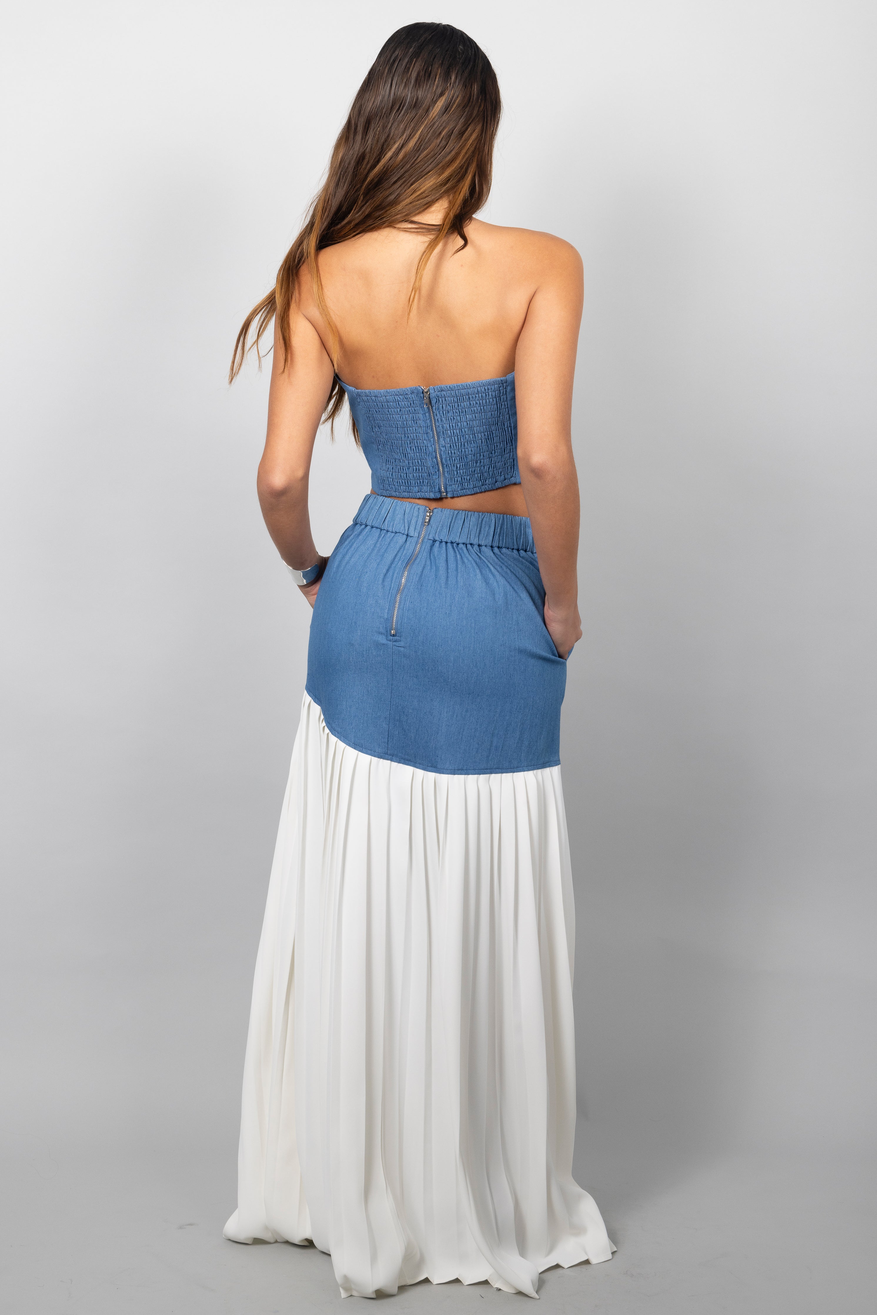 LIGHT DENIM PLEATED SET