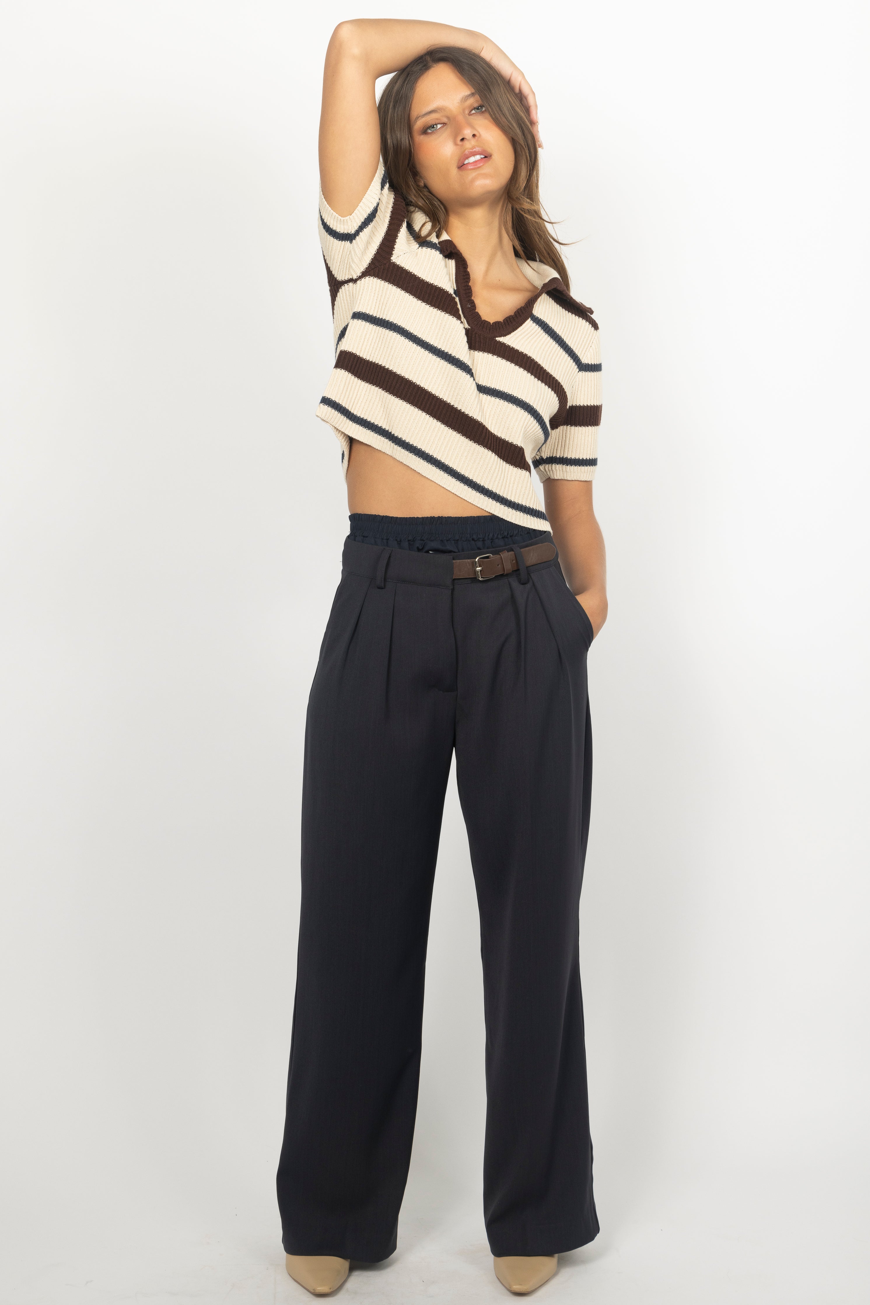 NAVY BELTED PANT