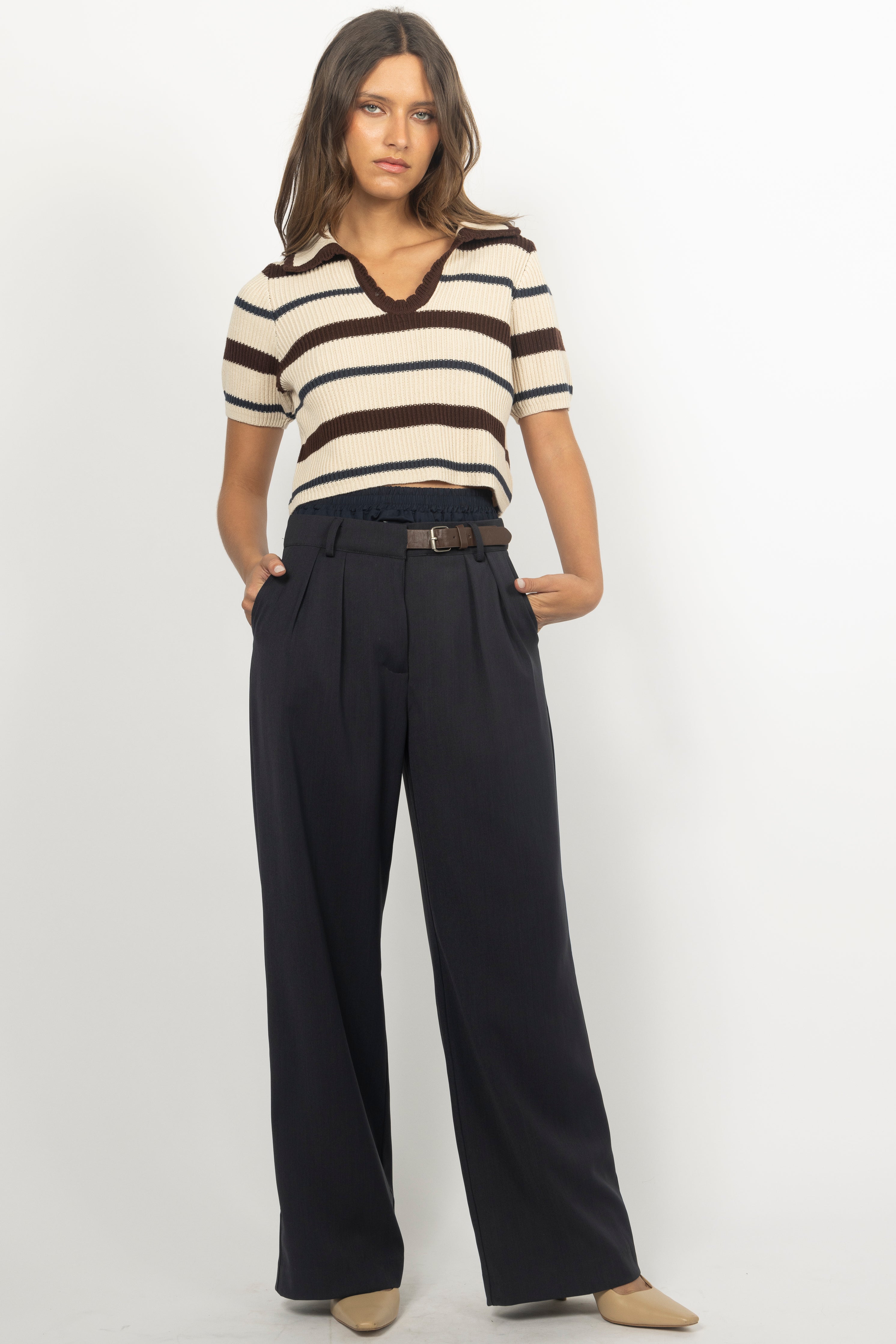 NAVY BELTED PANT