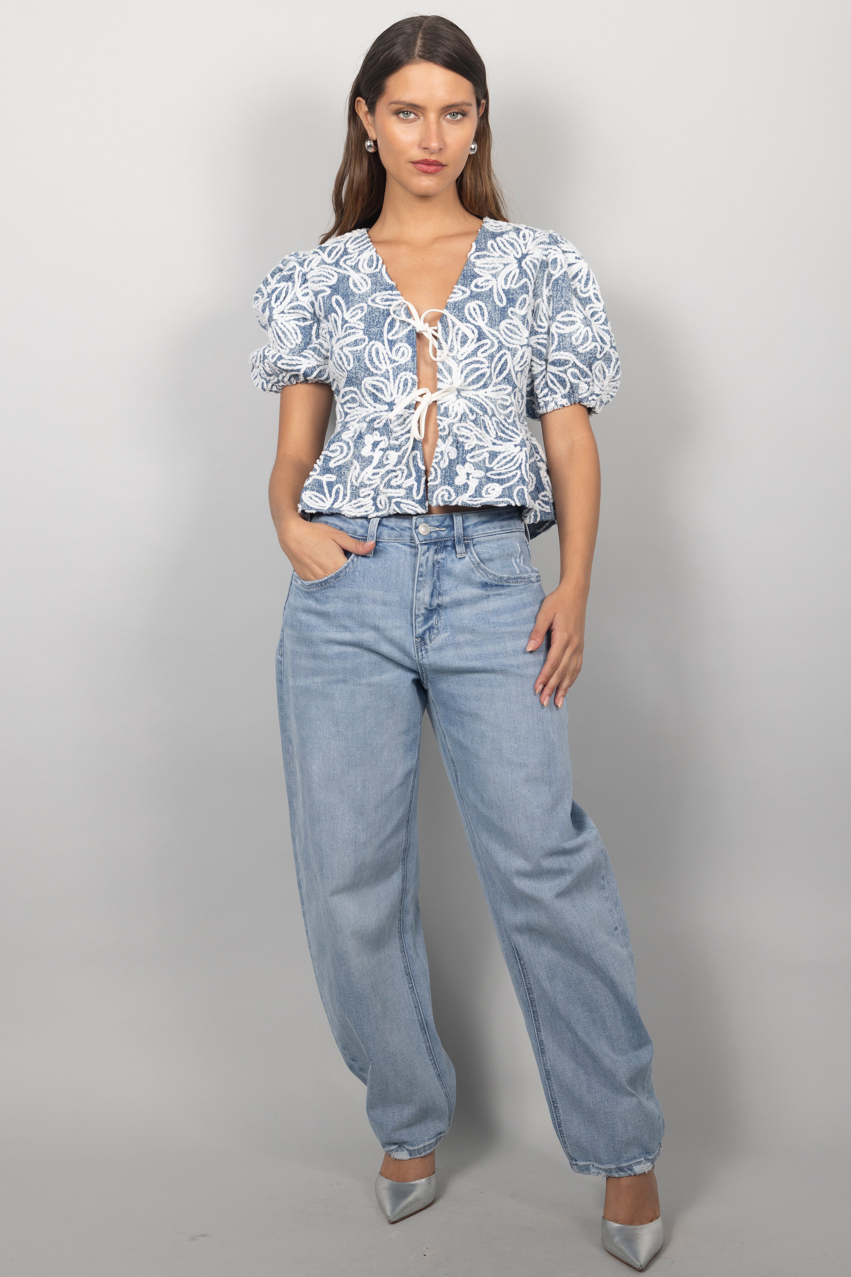 BLOOM TIE DENIM TOP