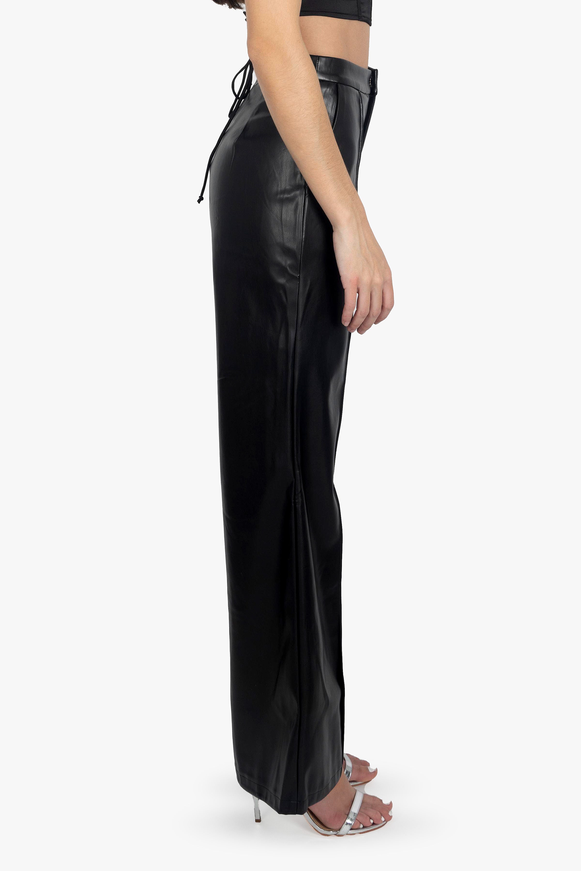 BLACK FAUX LEATHER TROUSERS