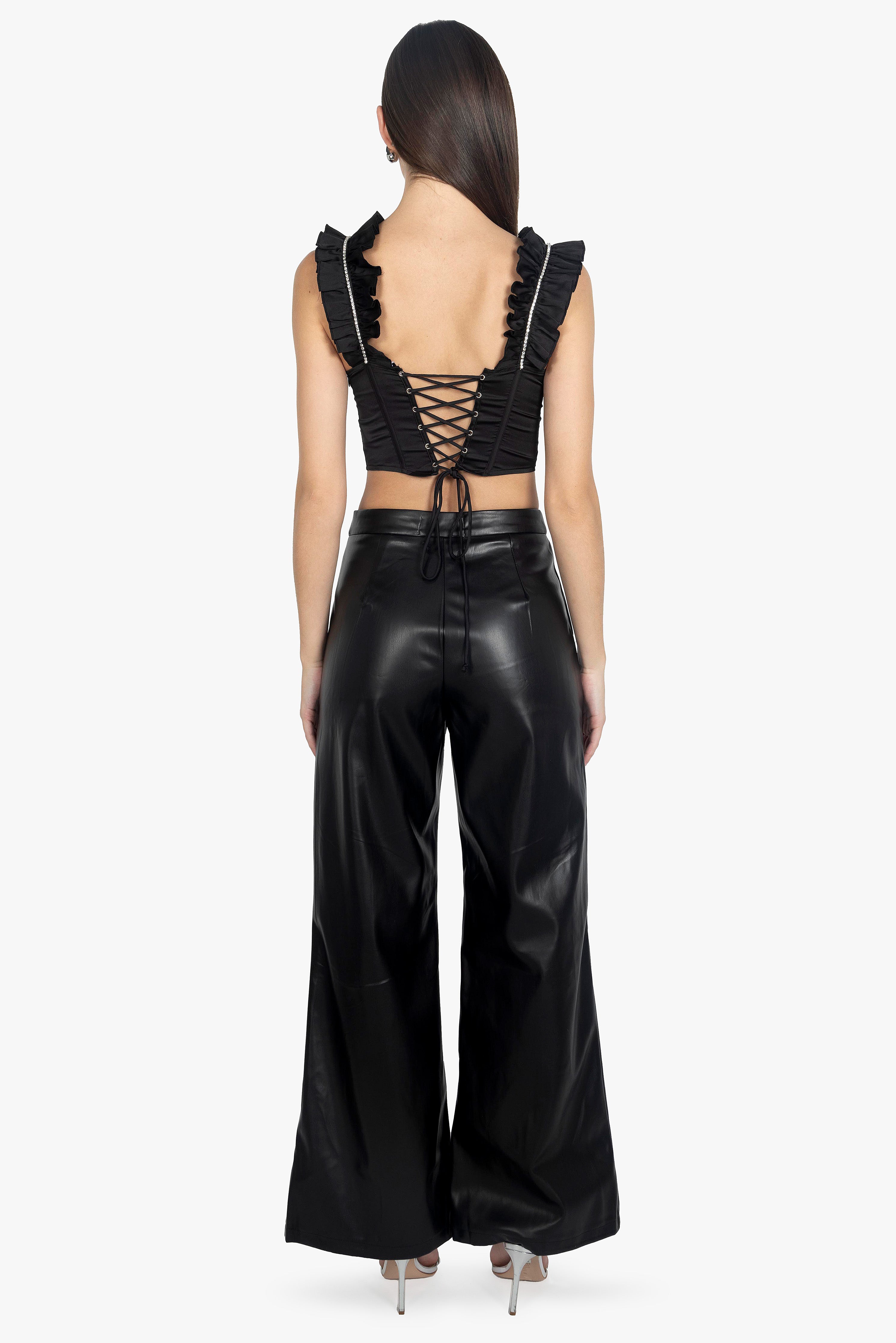 BLACK FAUX LEATHER TROUSERS