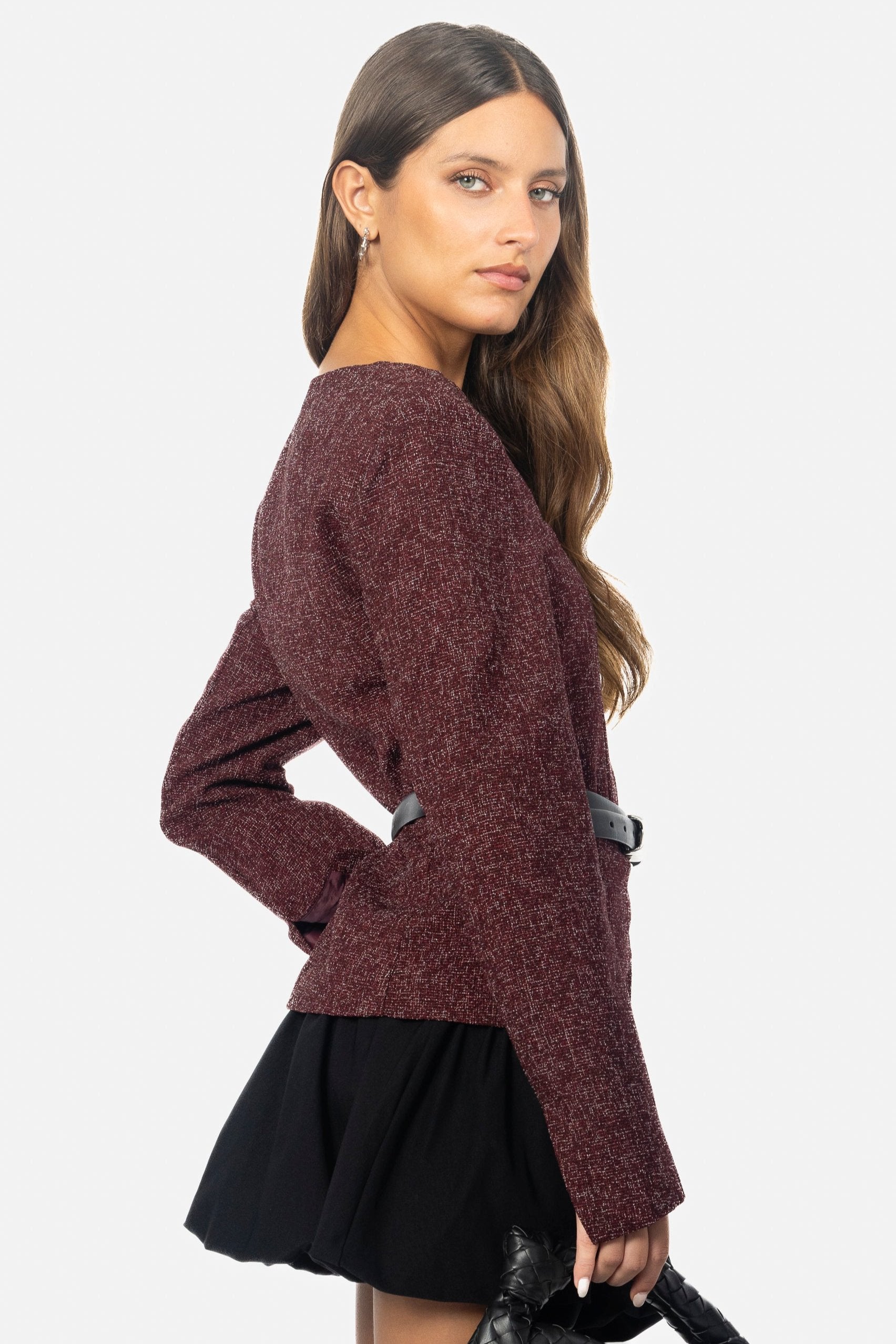 BURGUNDY STRUCTURED TWEED TOP