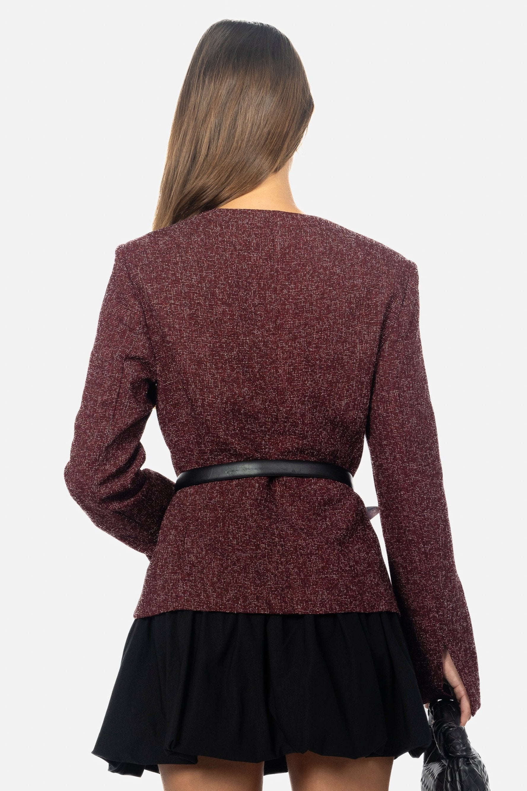 BURGUNDY STRUCTURED TWEED TOP