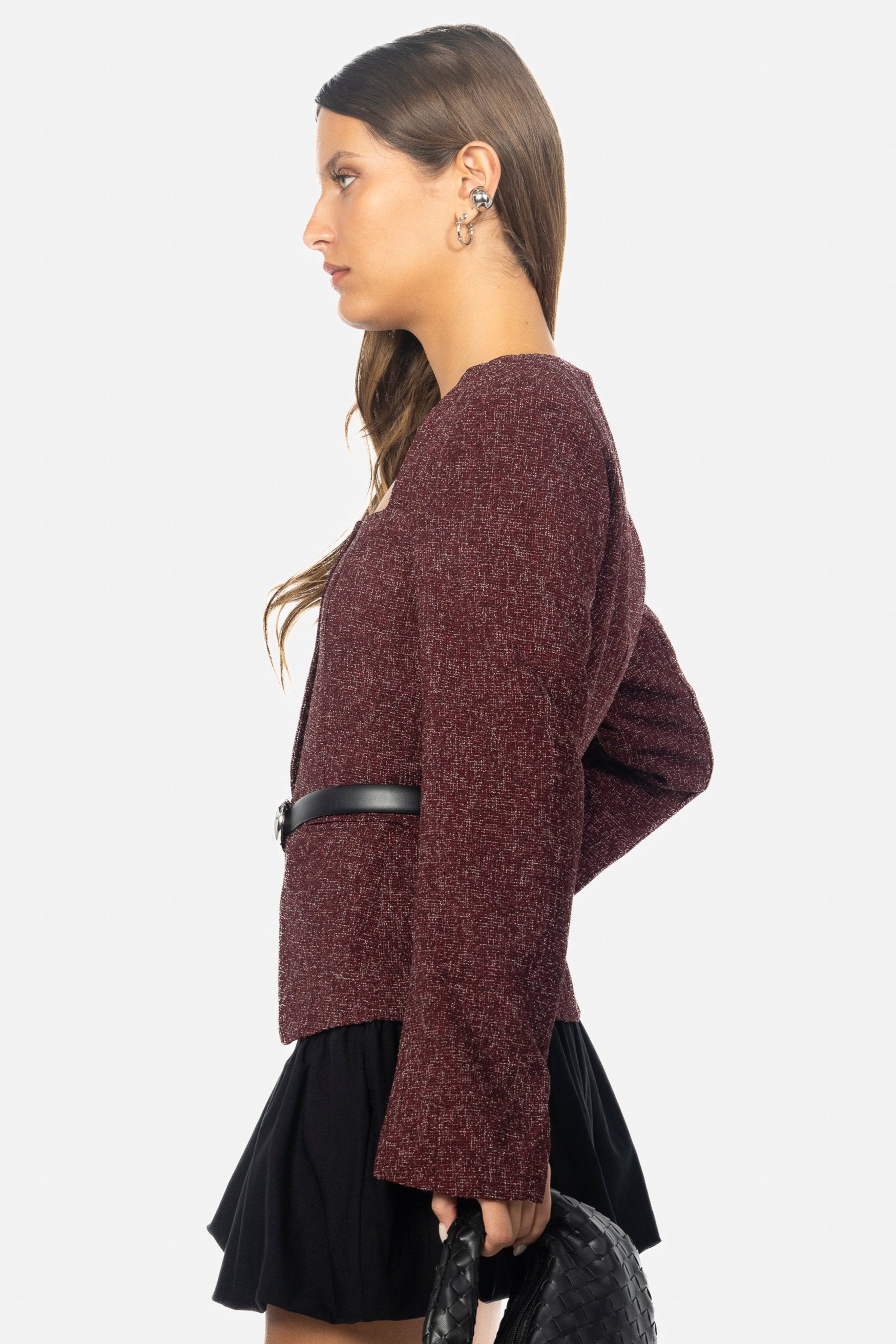 BURGUNDY STRUCTURED TWEED TOP