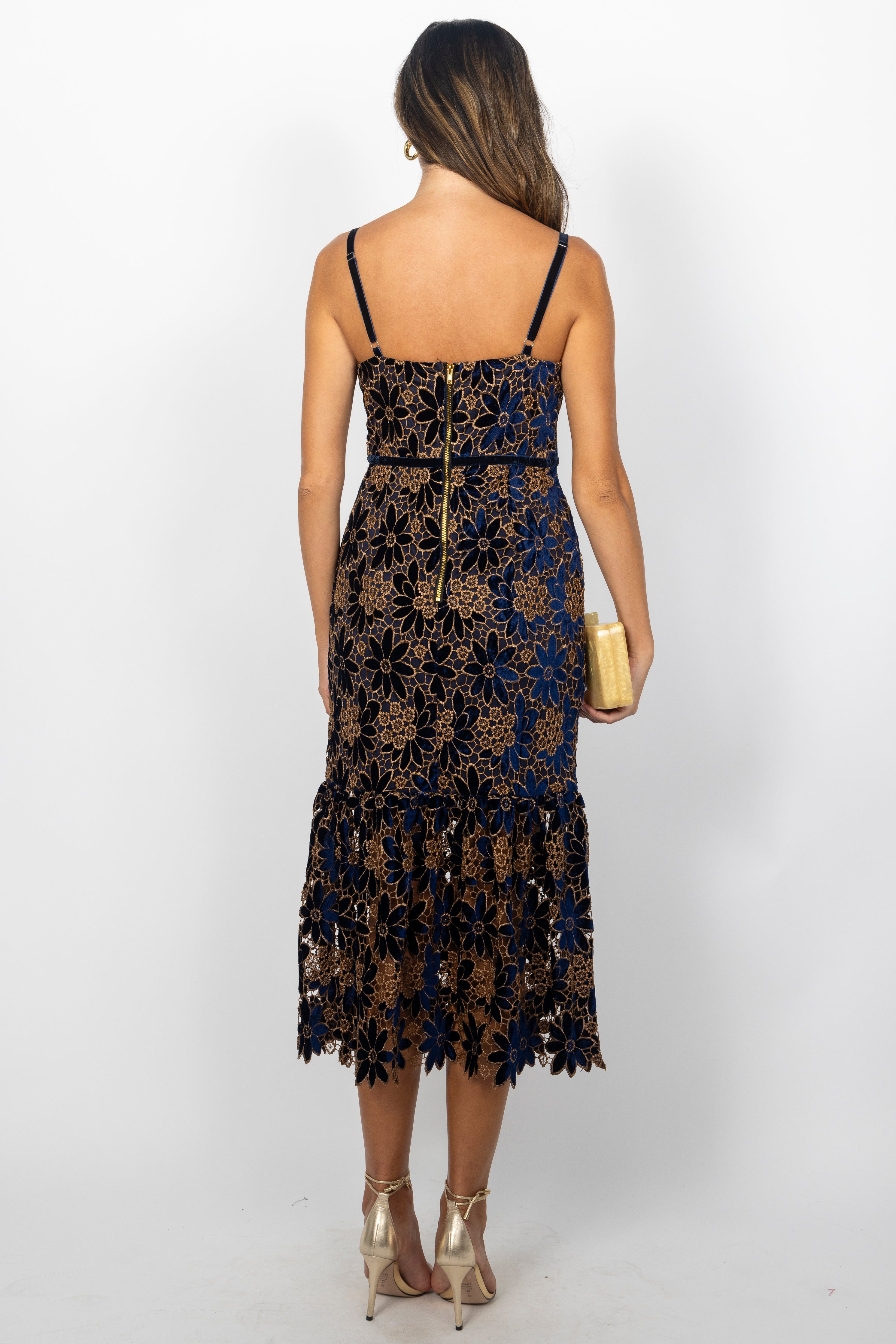 NAVY VELVET MIDI DRESS