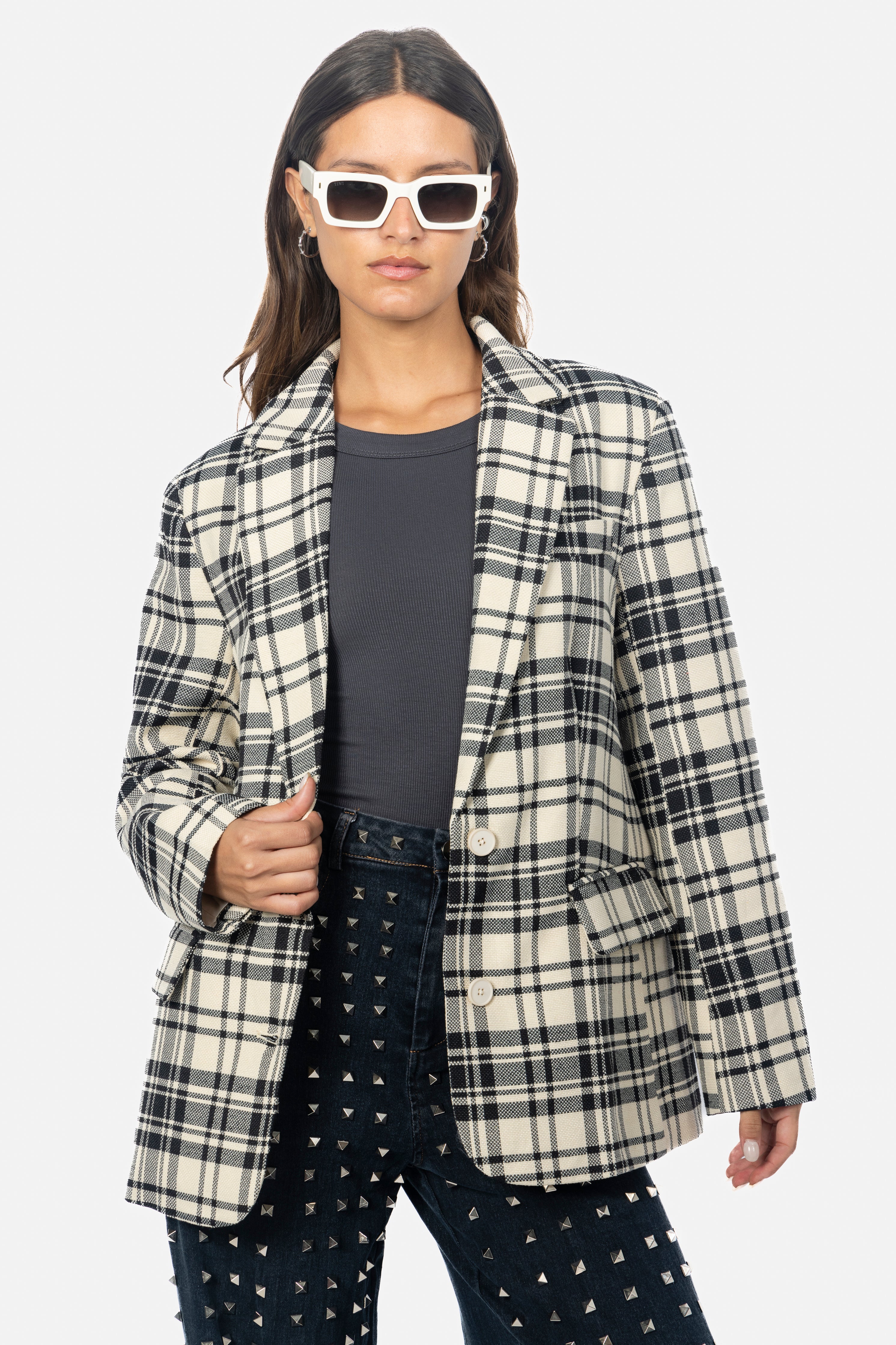 CREAM PLAID BLAZER