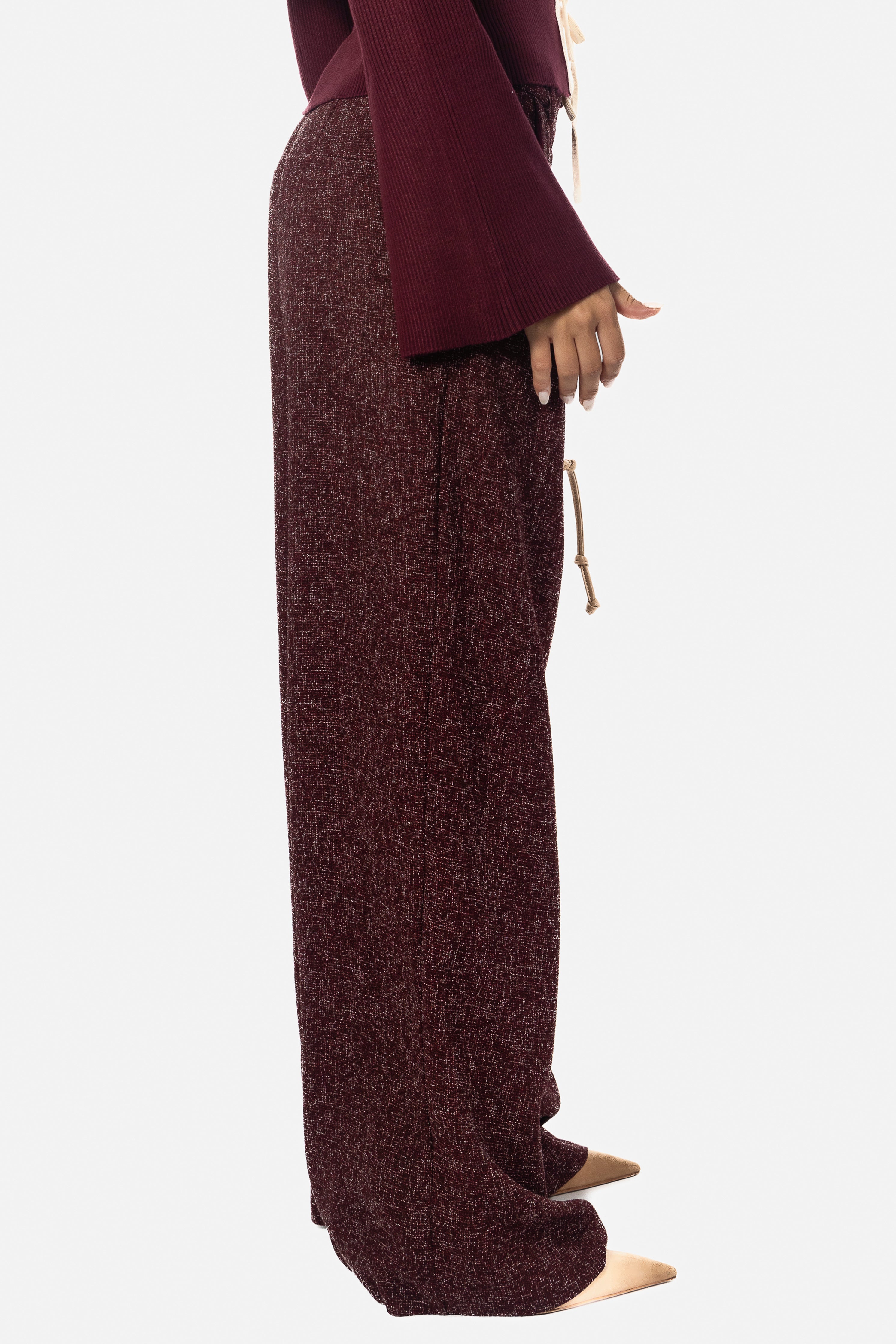 BURGUNDY STRUCTURED TWEED PANTS