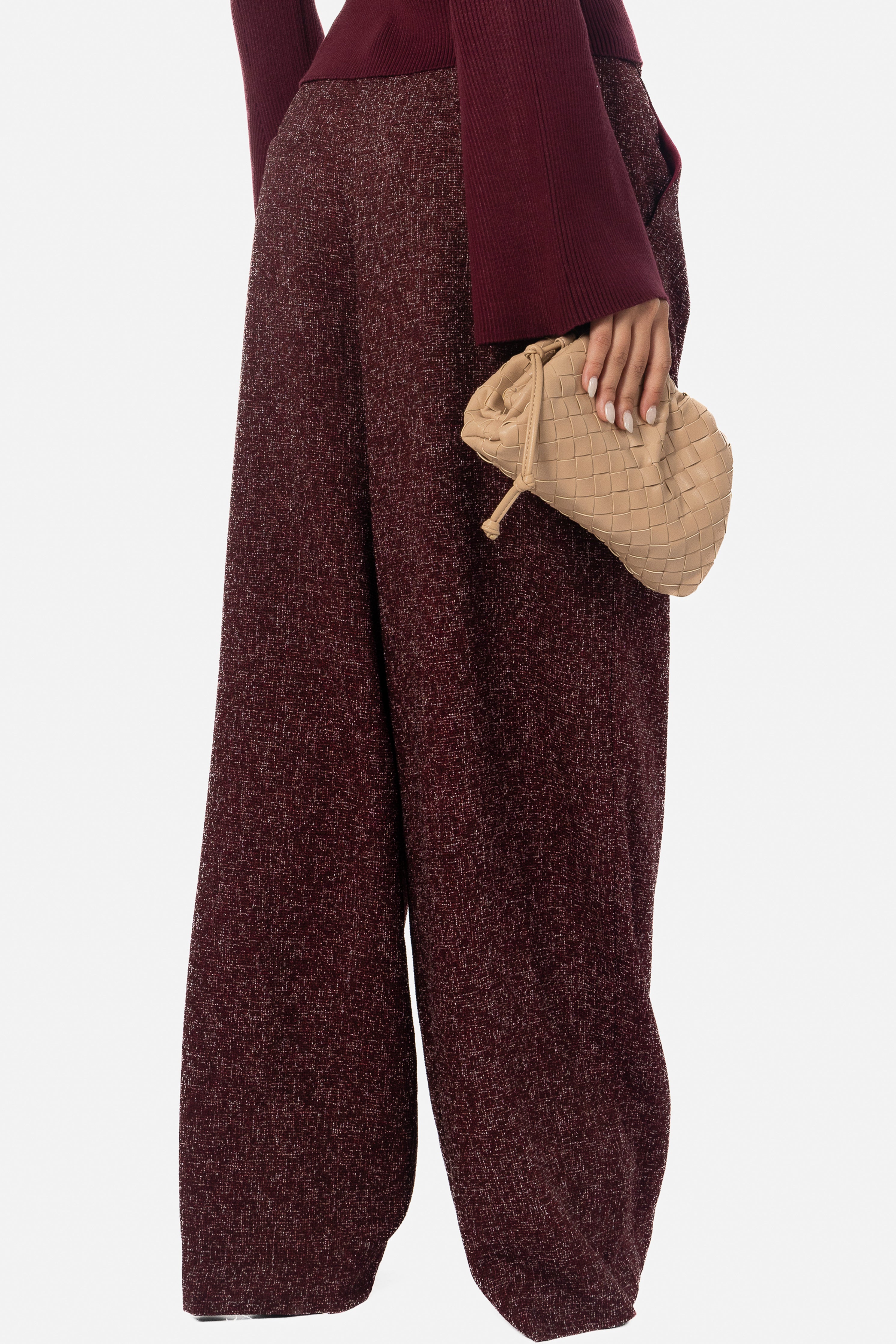 BURGUNDY STRUCTURED TWEED PANTS