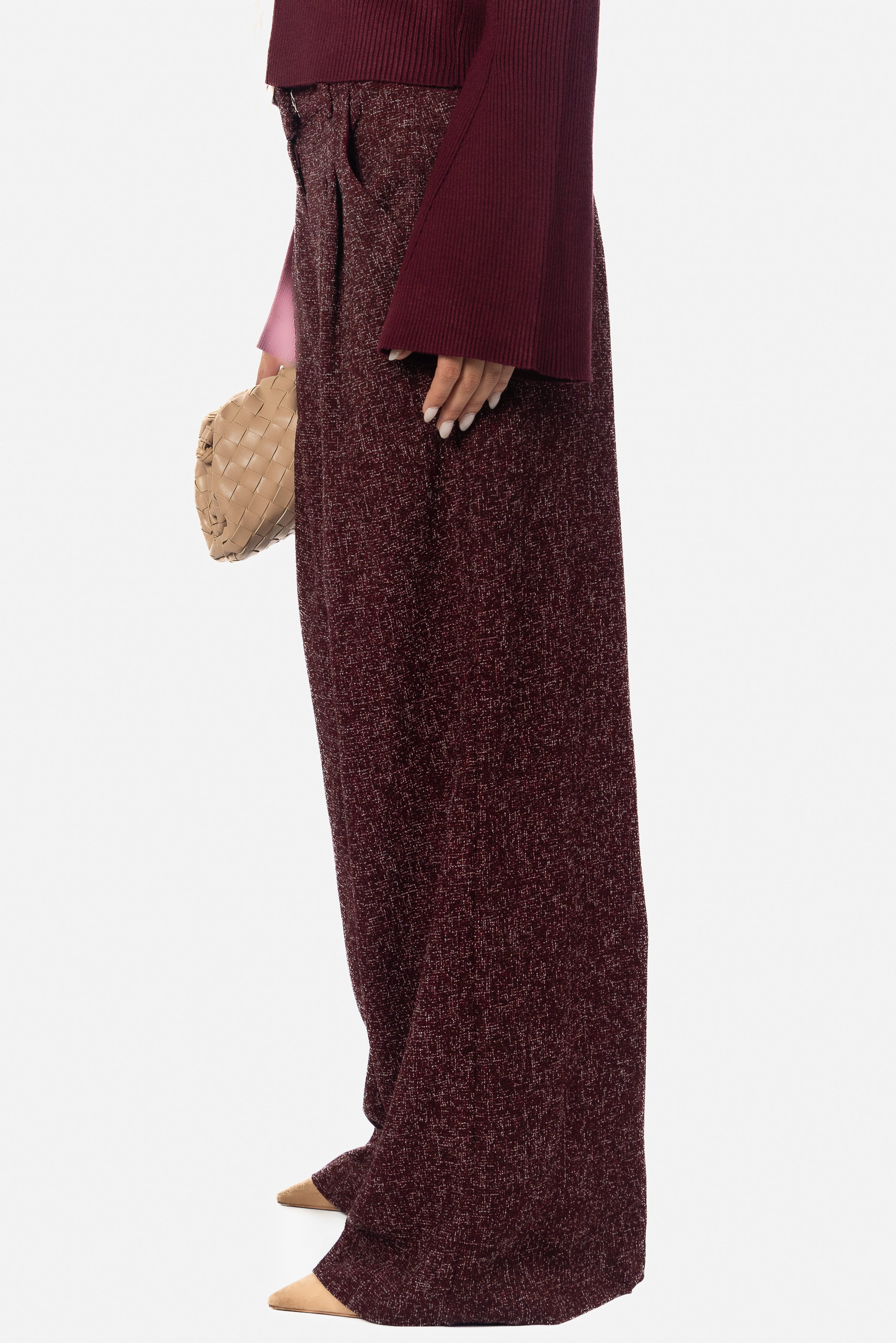 BURGUNDY STRUCTURED TWEED PANTS