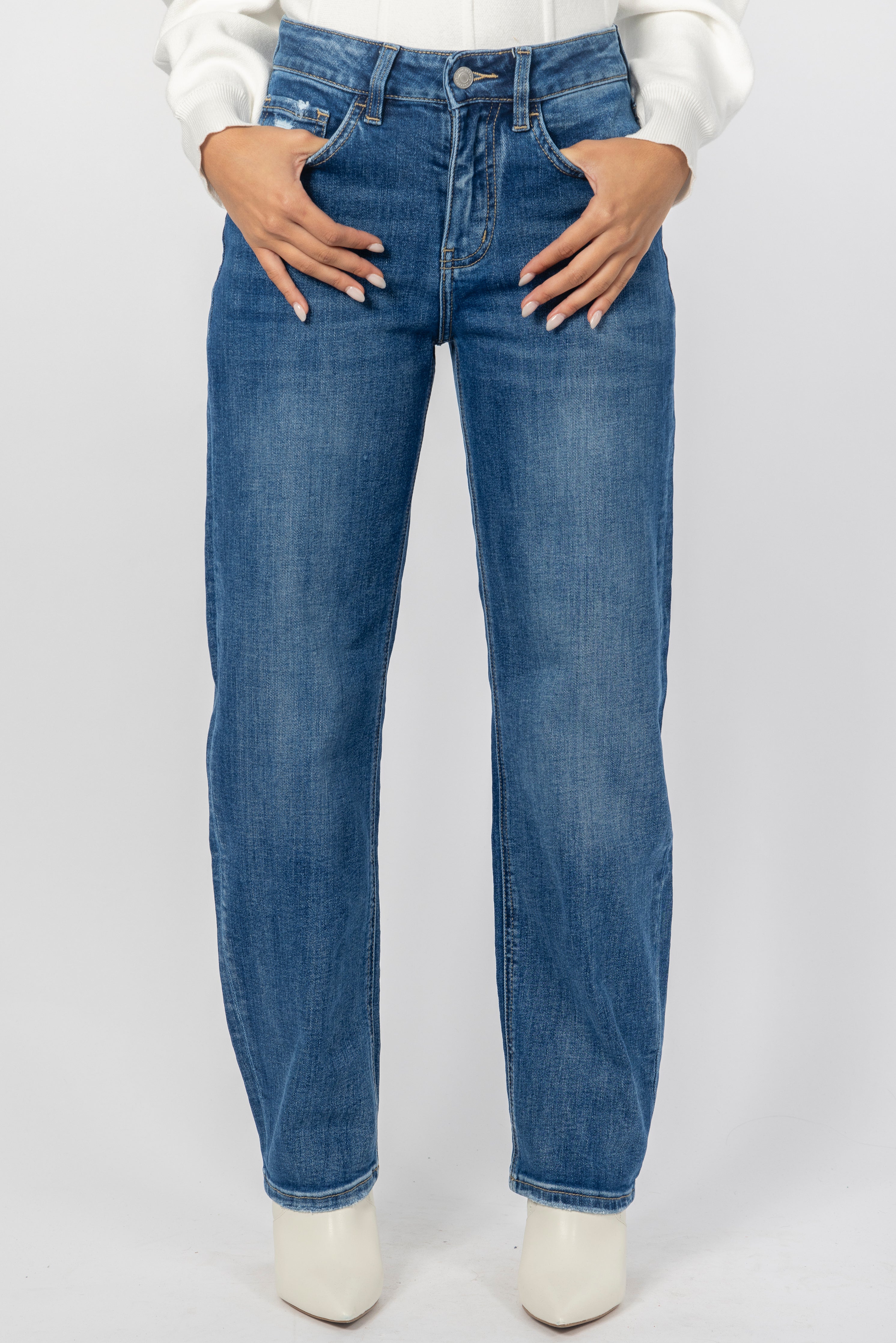 DARK DENIM BARREL JEANS