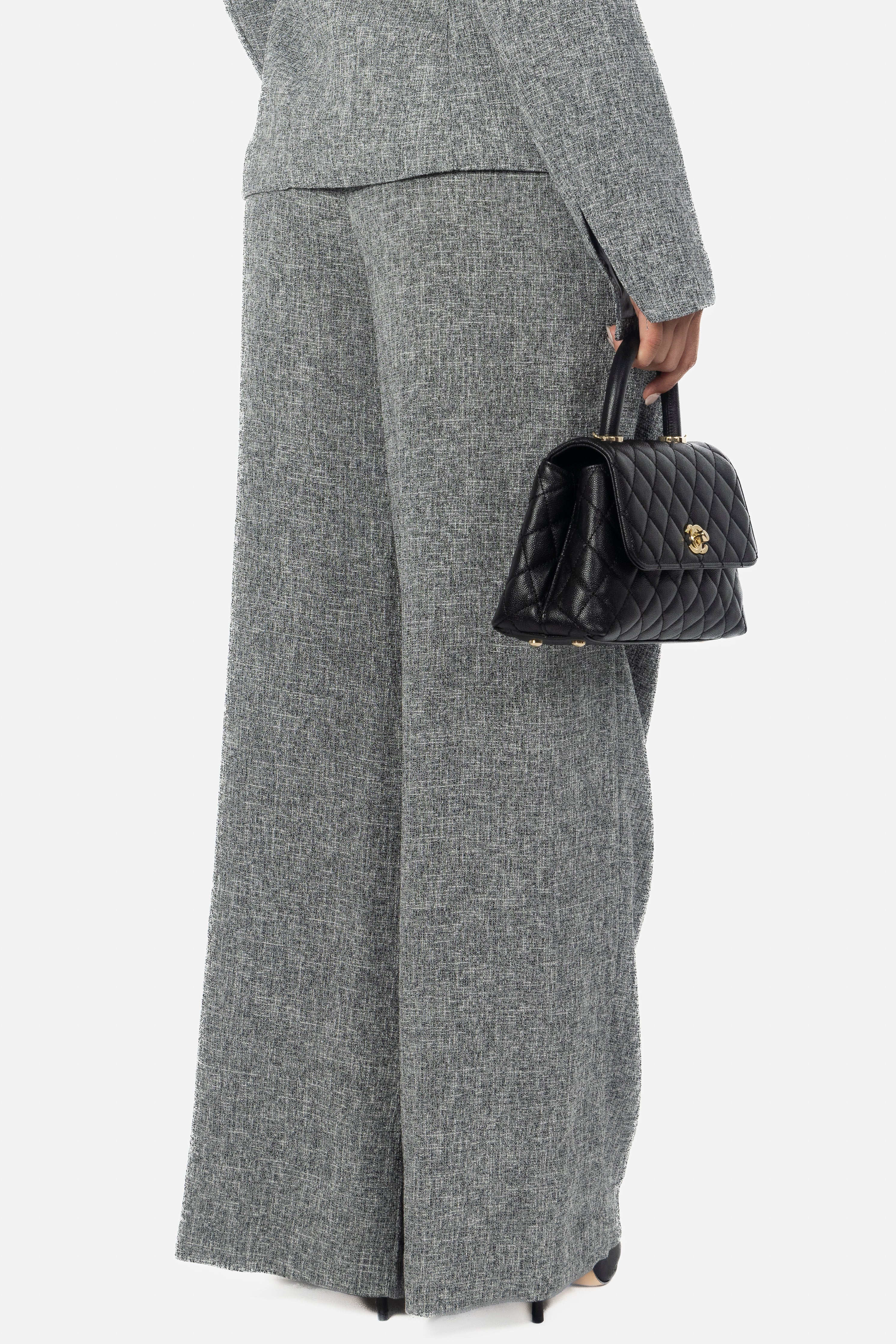 BLACK STRUCTURED TWEED PANT