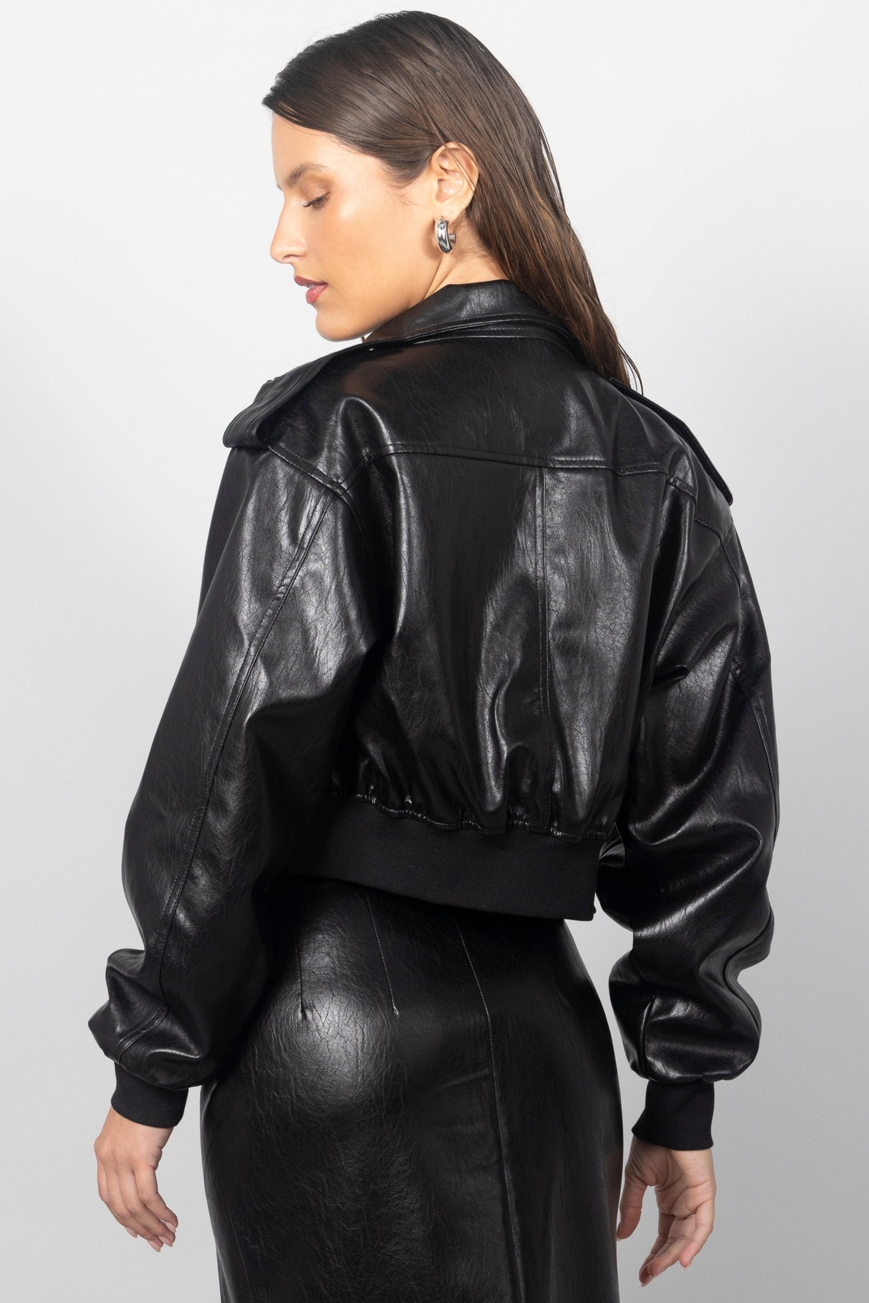 BLACK PU BOMBER JACKET