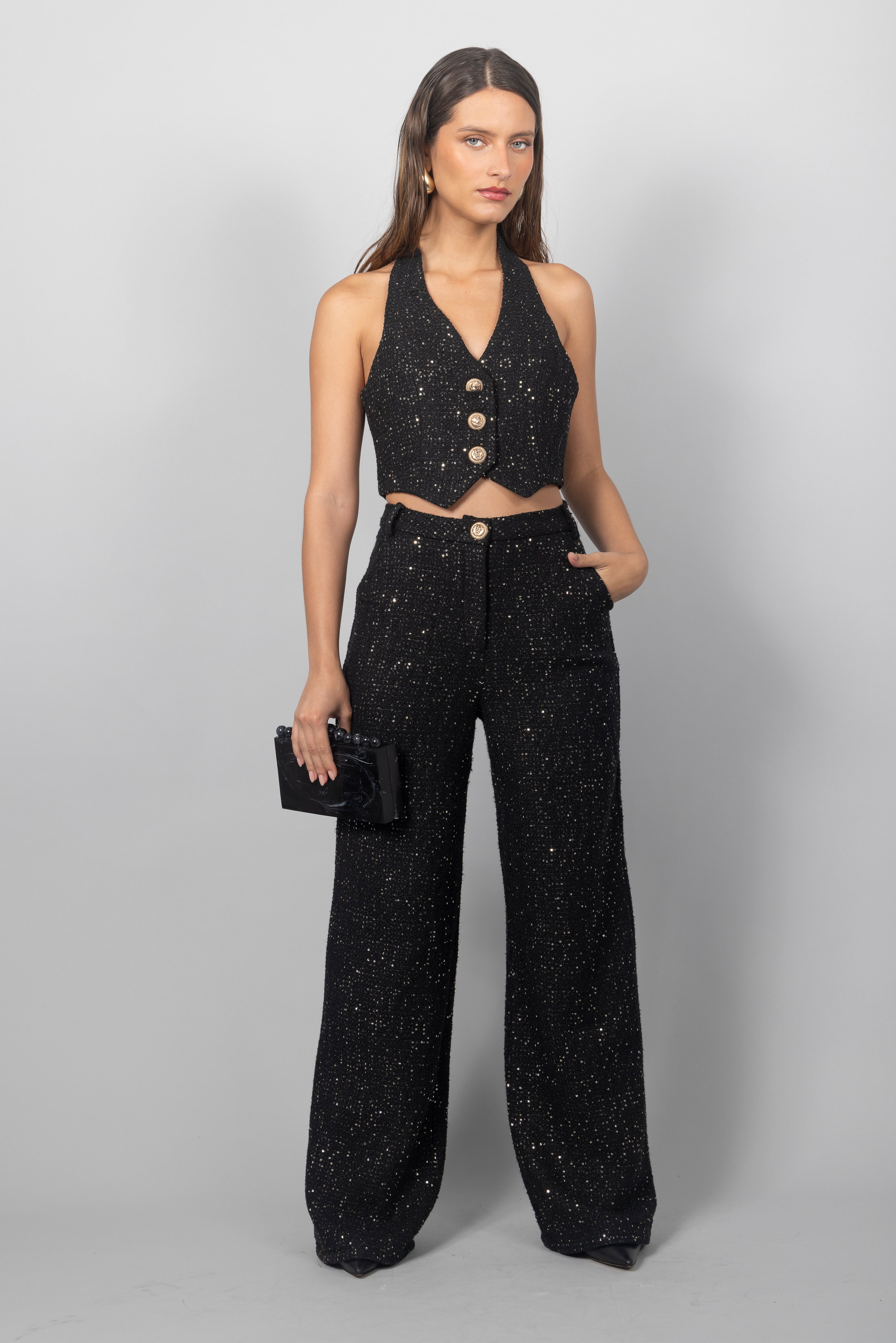 BLACK SEQUIN TWEED SET