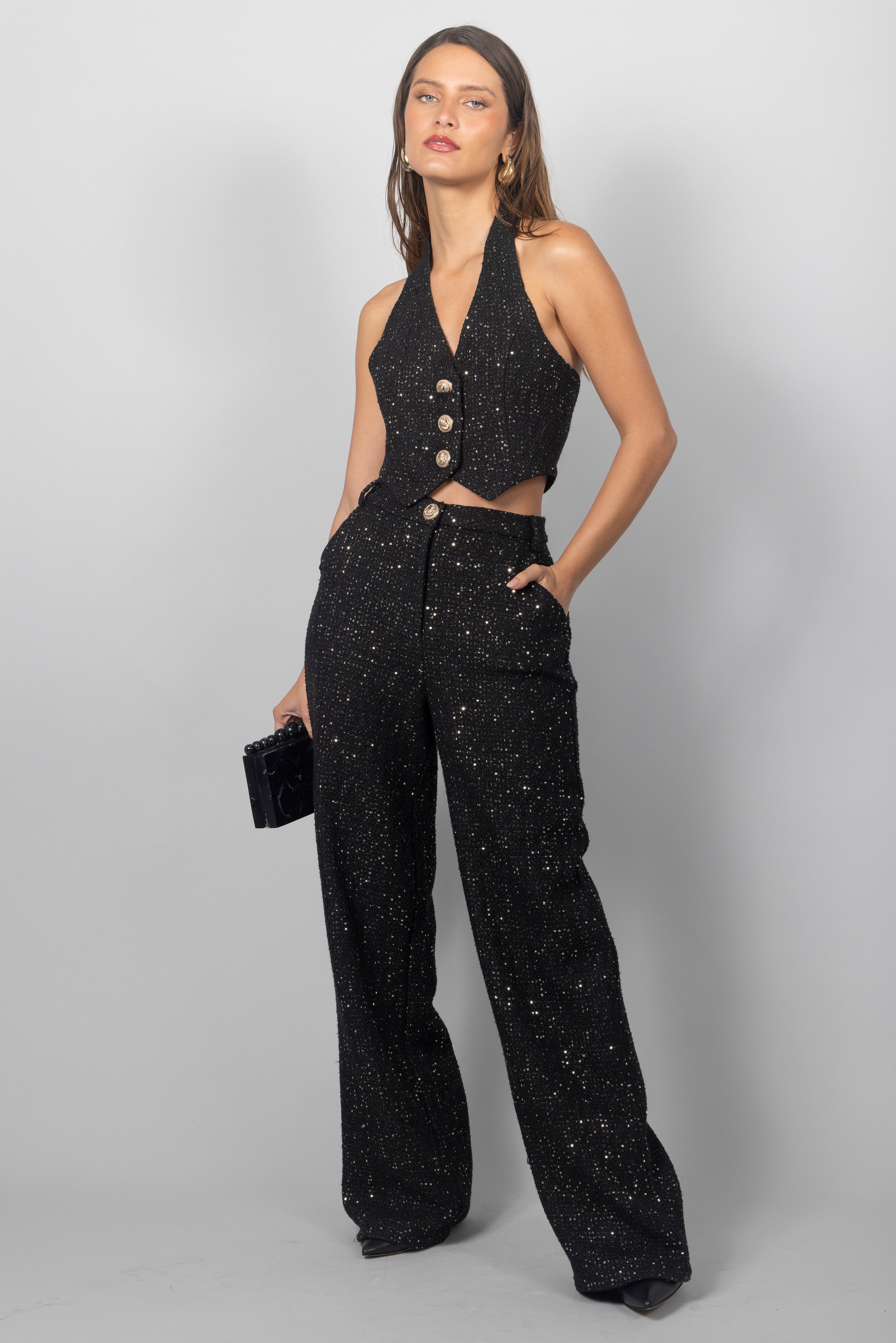 BLACK SEQUIN TWEED SET