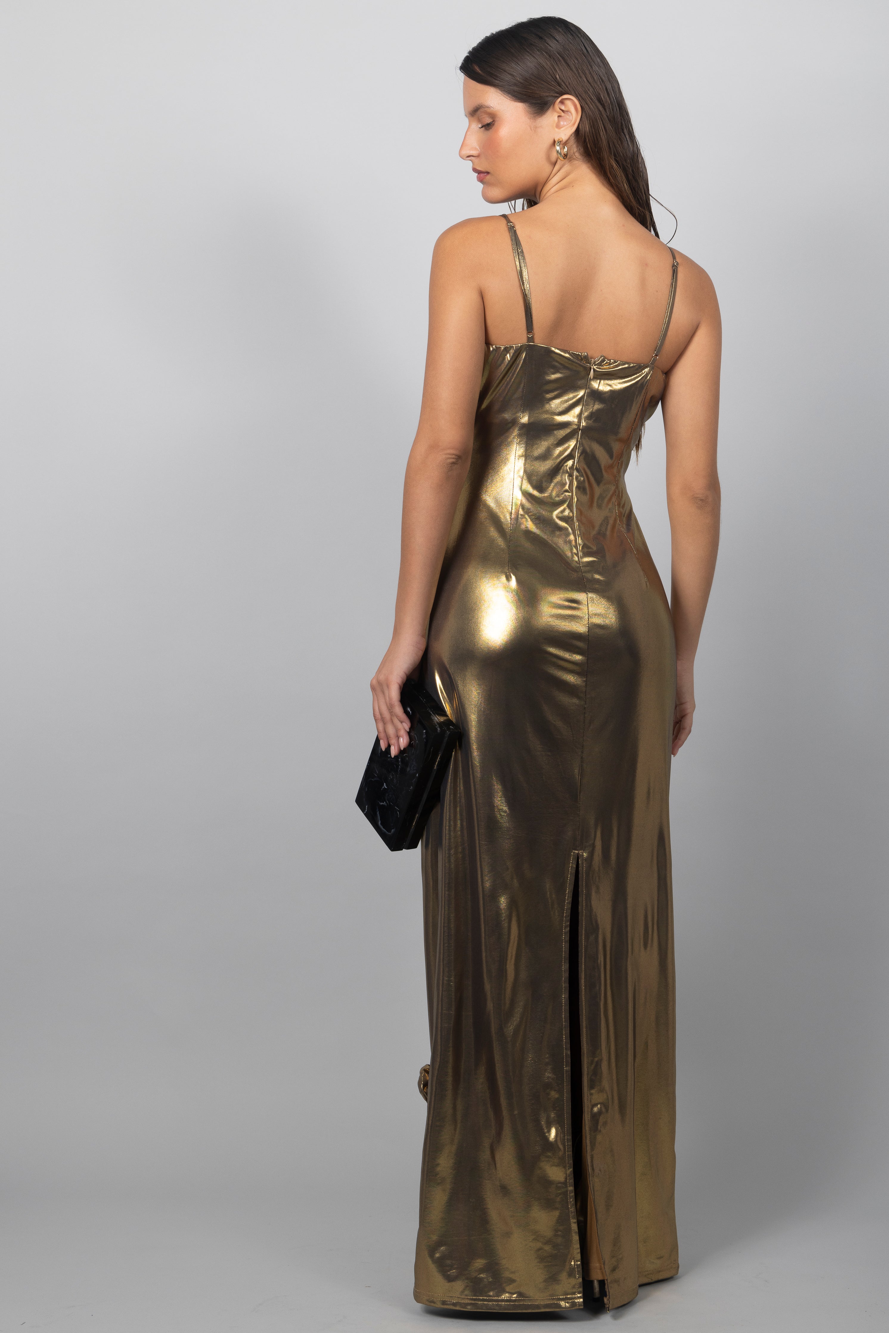 GOLD METALLIC ROSETTE DRESS