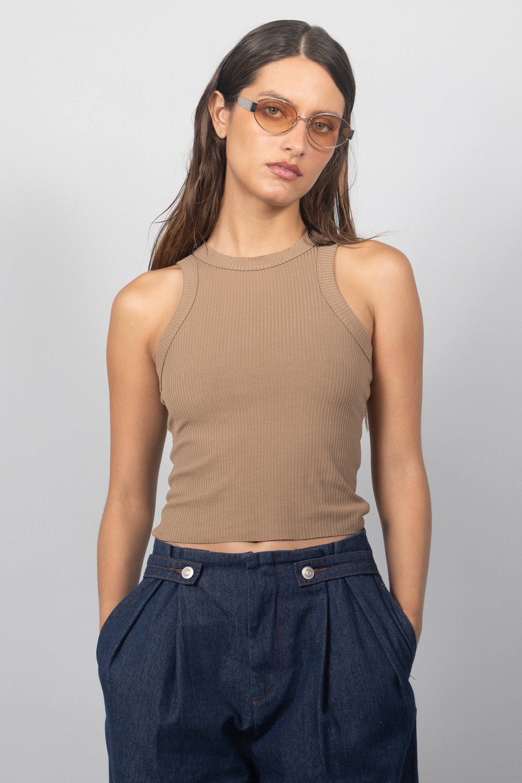 TAUPE RIBBED TOP