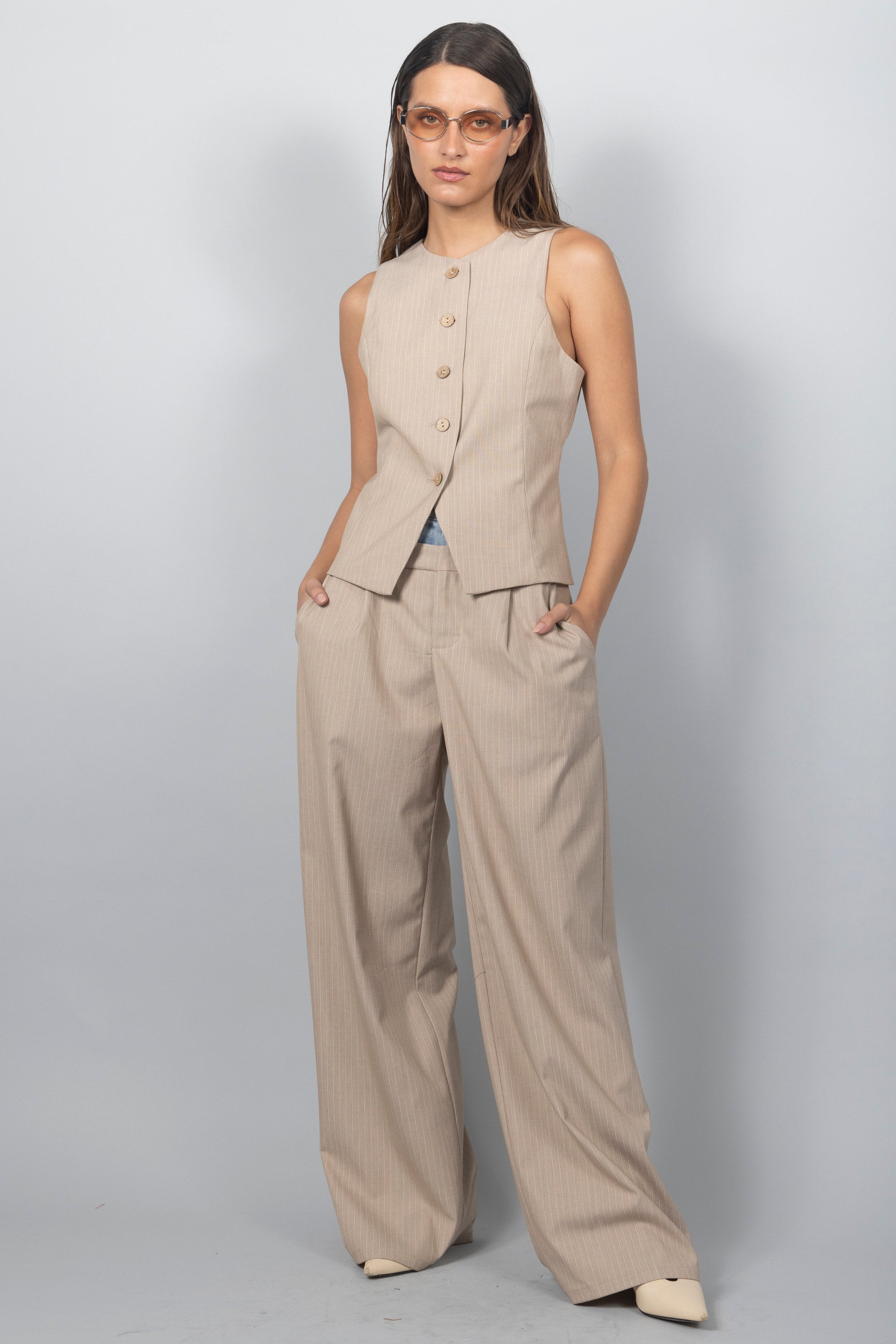 BEIGE DENIM CONTRAST PANT