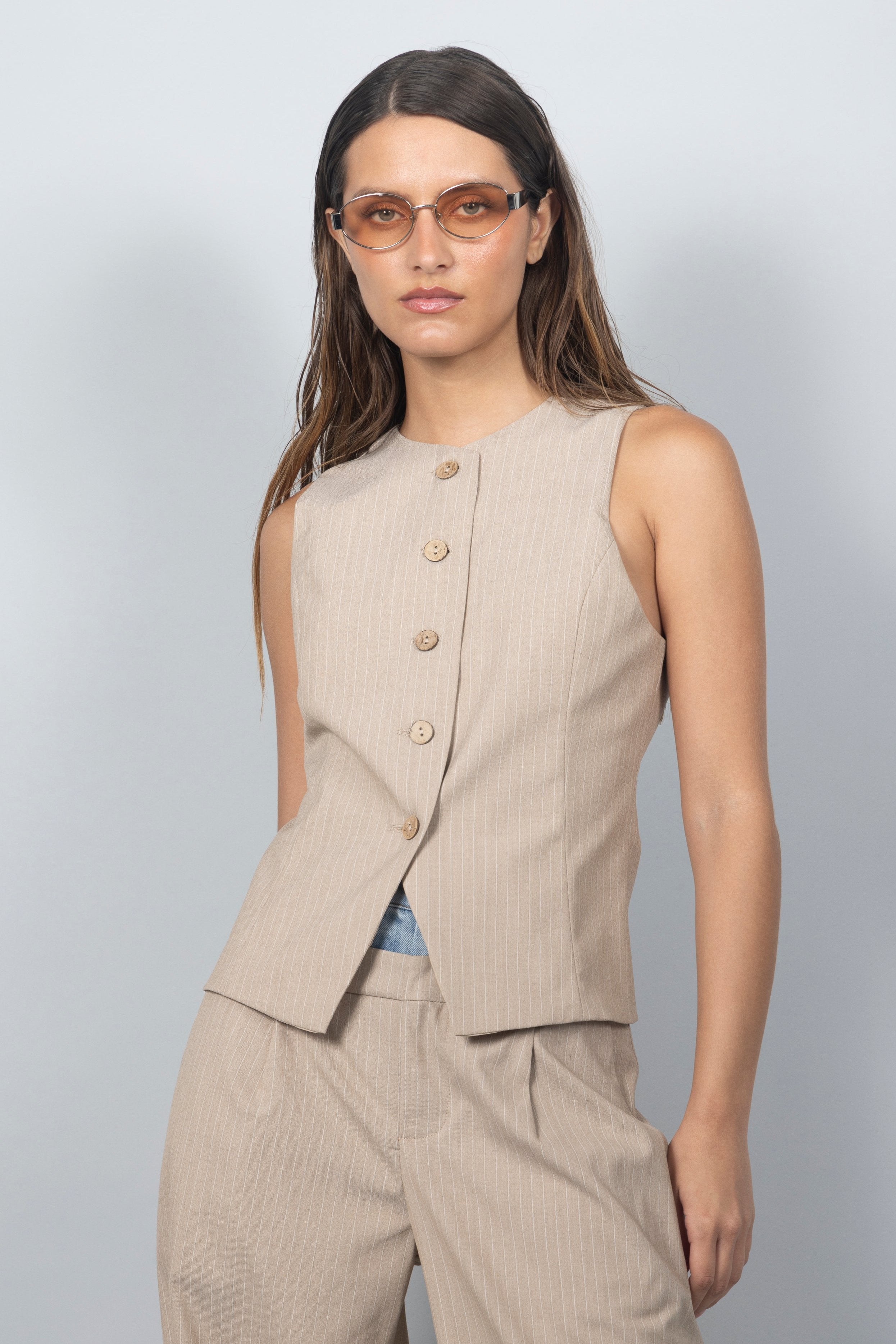 BEIGE TAILORED VEST