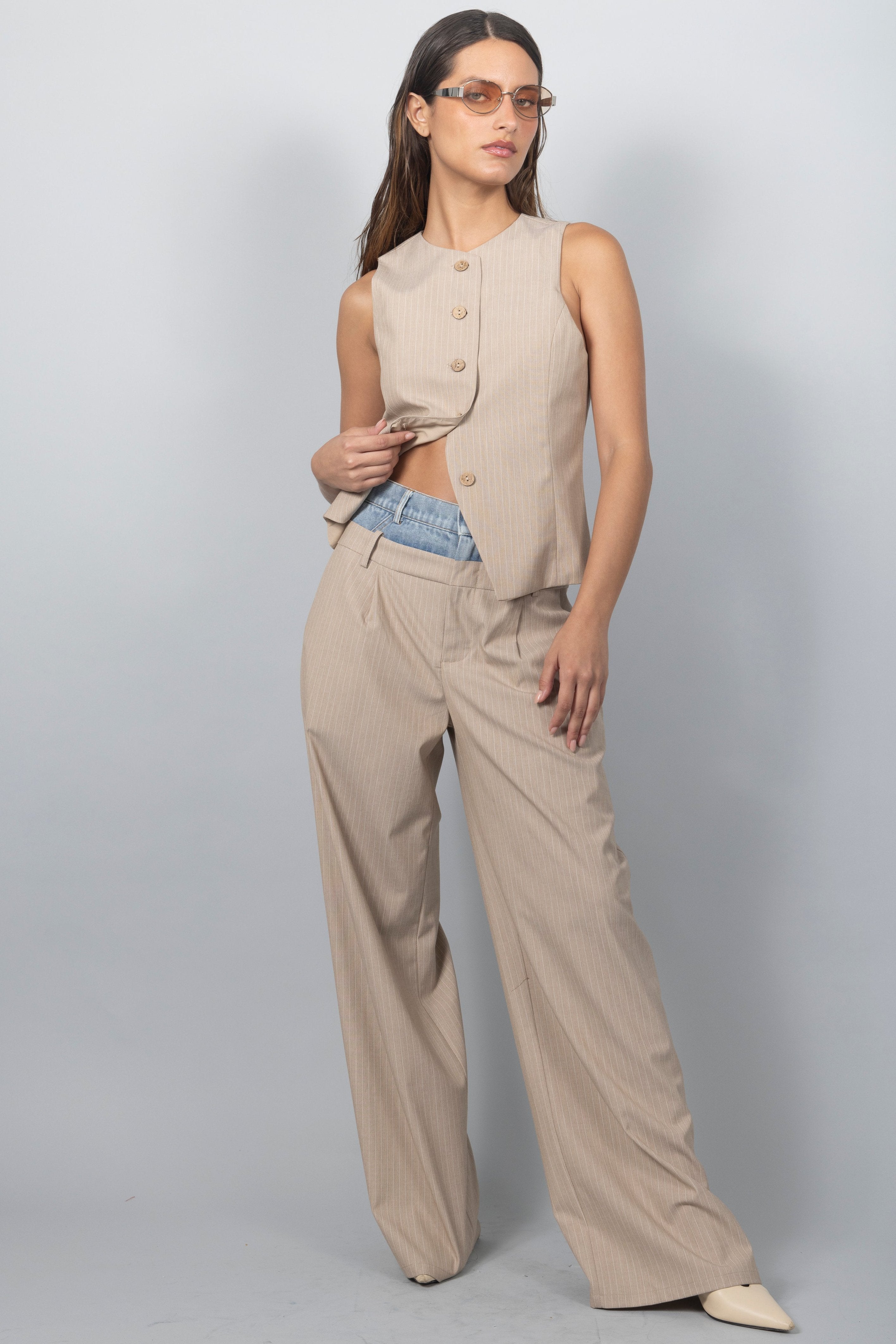 BEIGE DENIM CONTRAST PANT