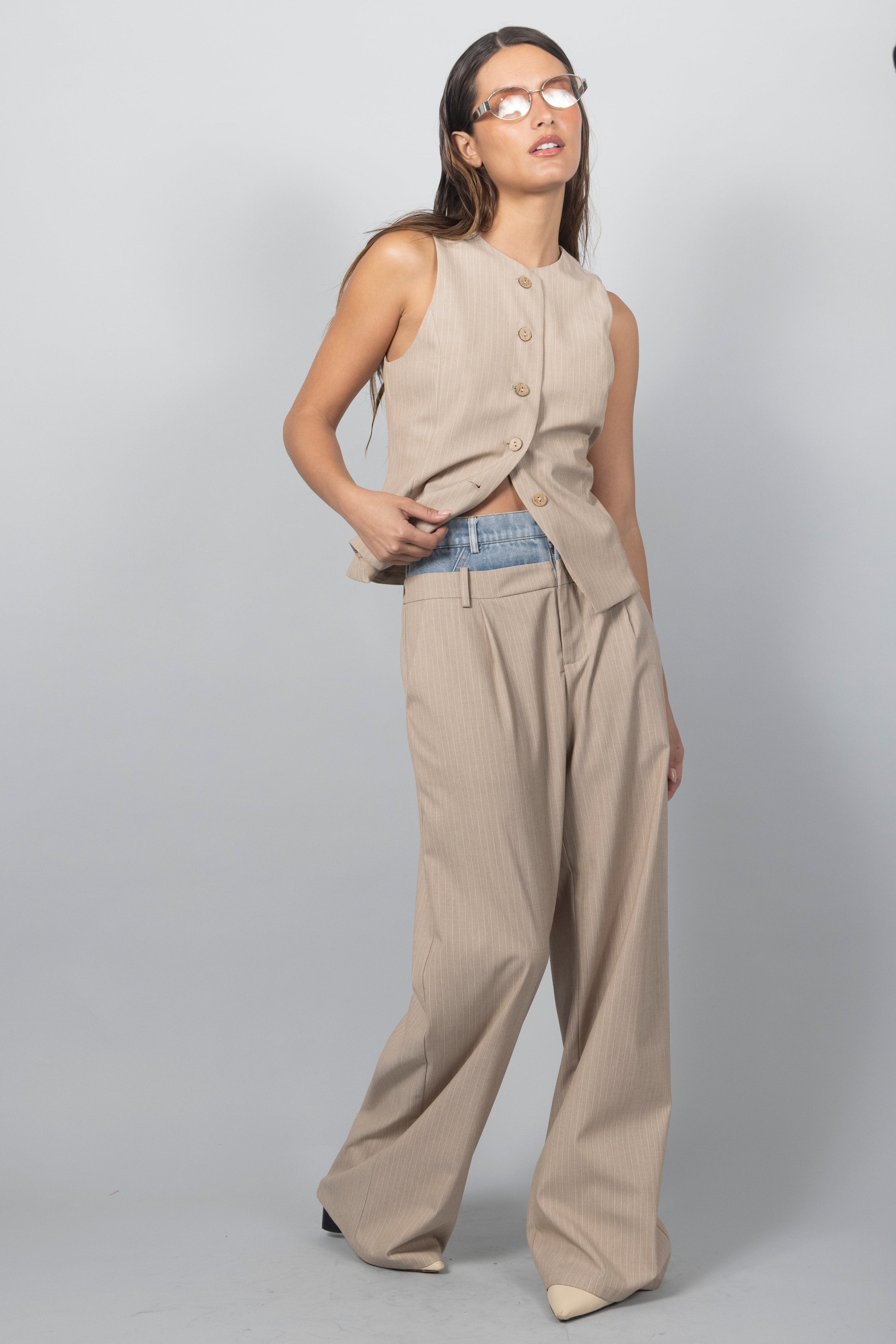 BEIGE DENIM CONTRAST PANT